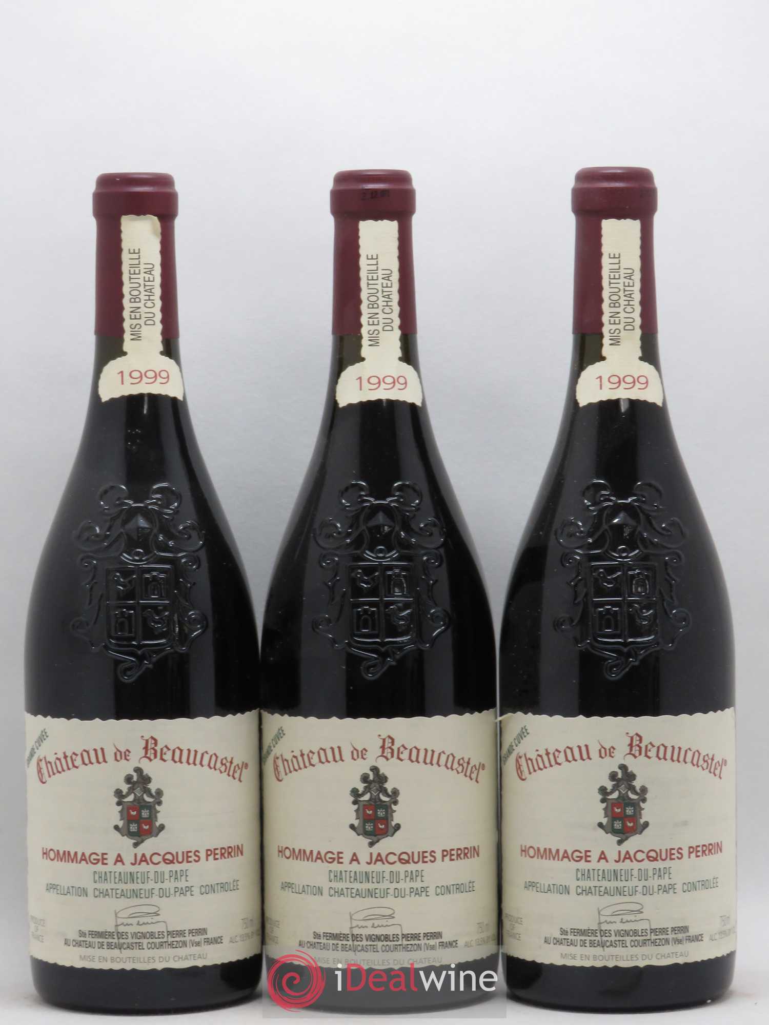 Châteauneuf-du-Pape Château de Beaucastel Hommage à Jacques Perrin Famille Perrin 1999 - Lot de 3 bouteilles - 0