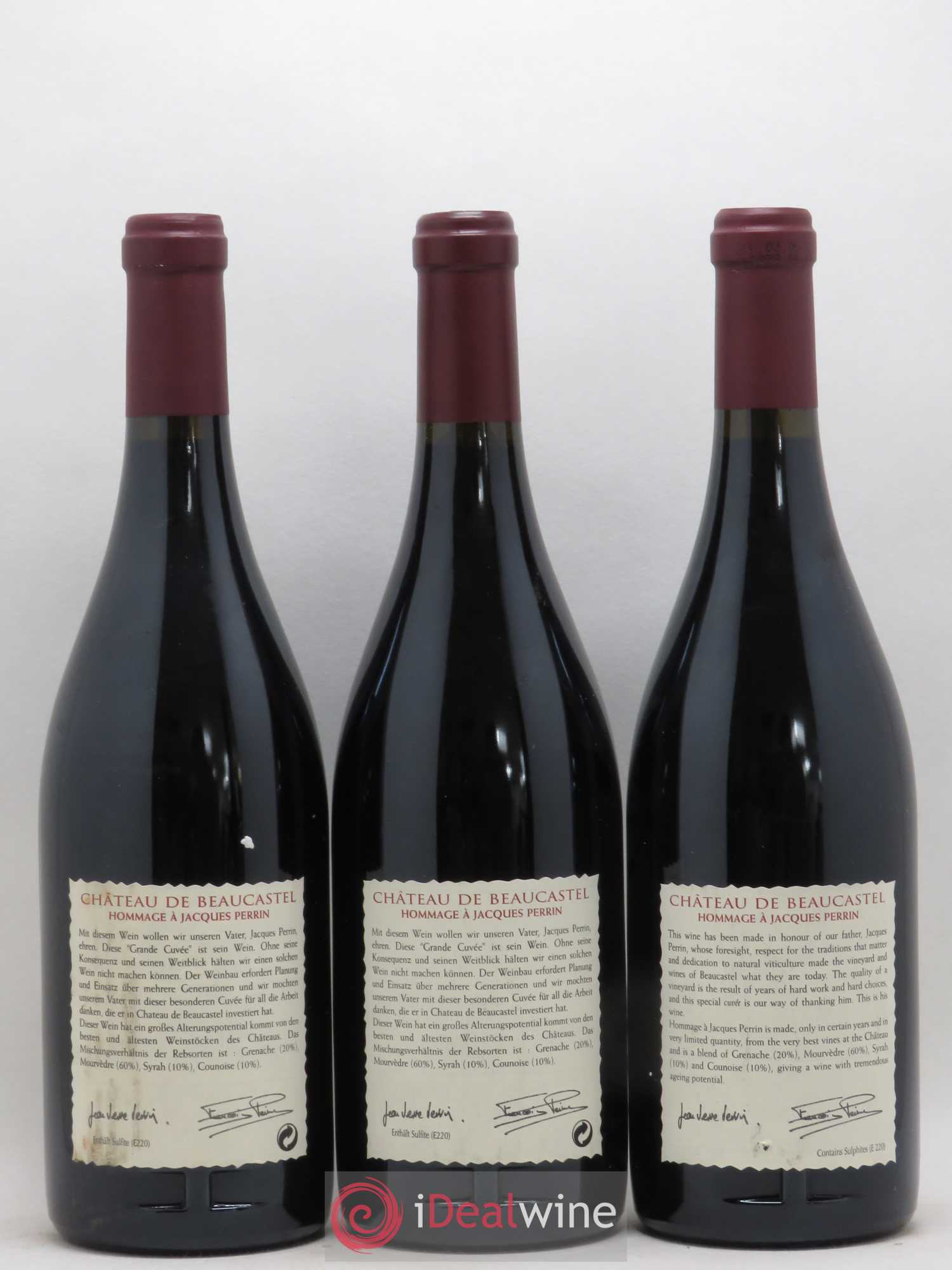 Châteauneuf-du-Pape Château de Beaucastel Hommage à Jacques Perrin Famille Perrin 2003 - Lot de 3 bouteilles - 1