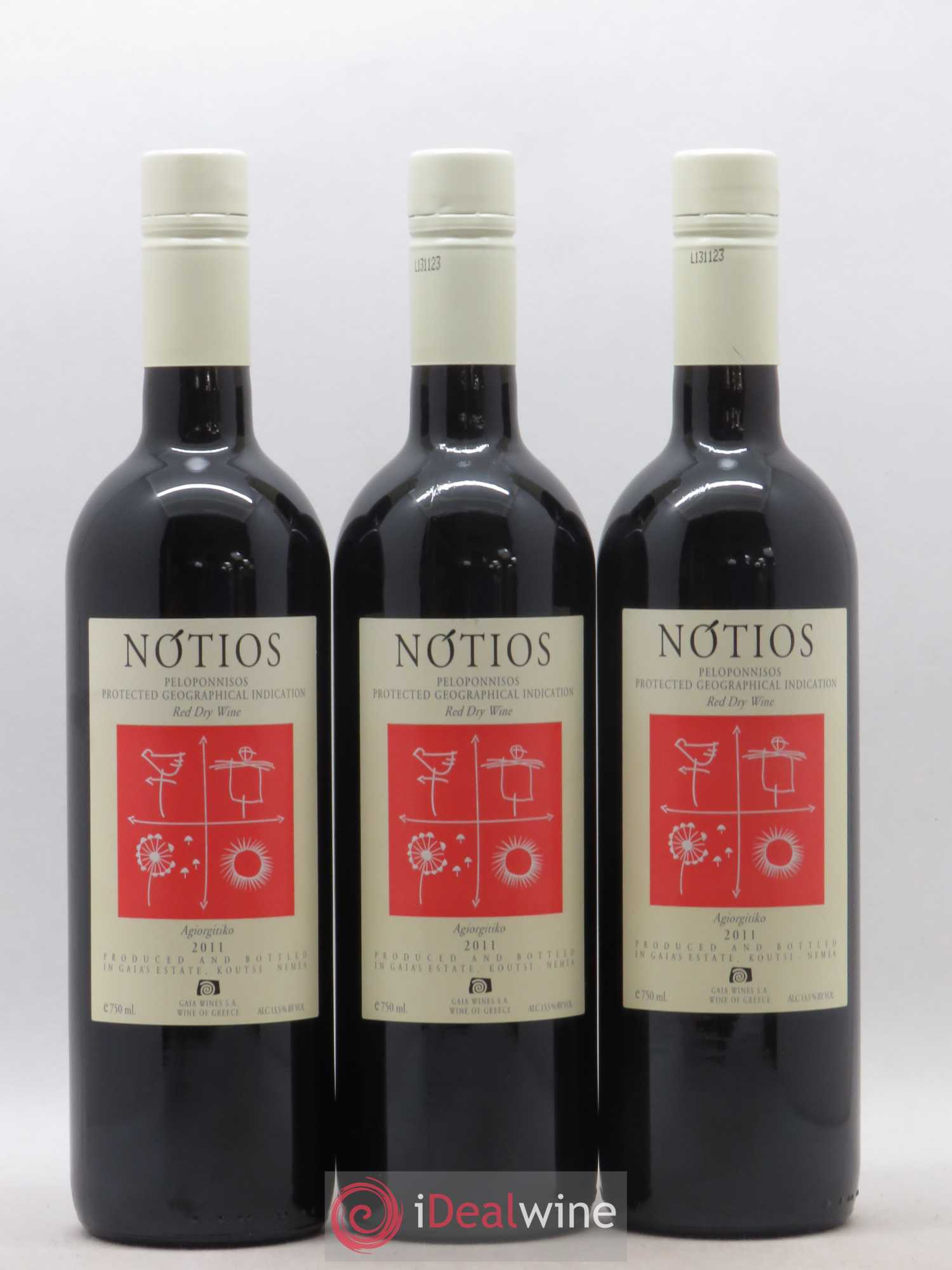 Vins Etrangers Grèce IGP Peloponèse Notios Agiorgitiko Gaia Wines 2011 - Posten von 3 Flaschen - 0