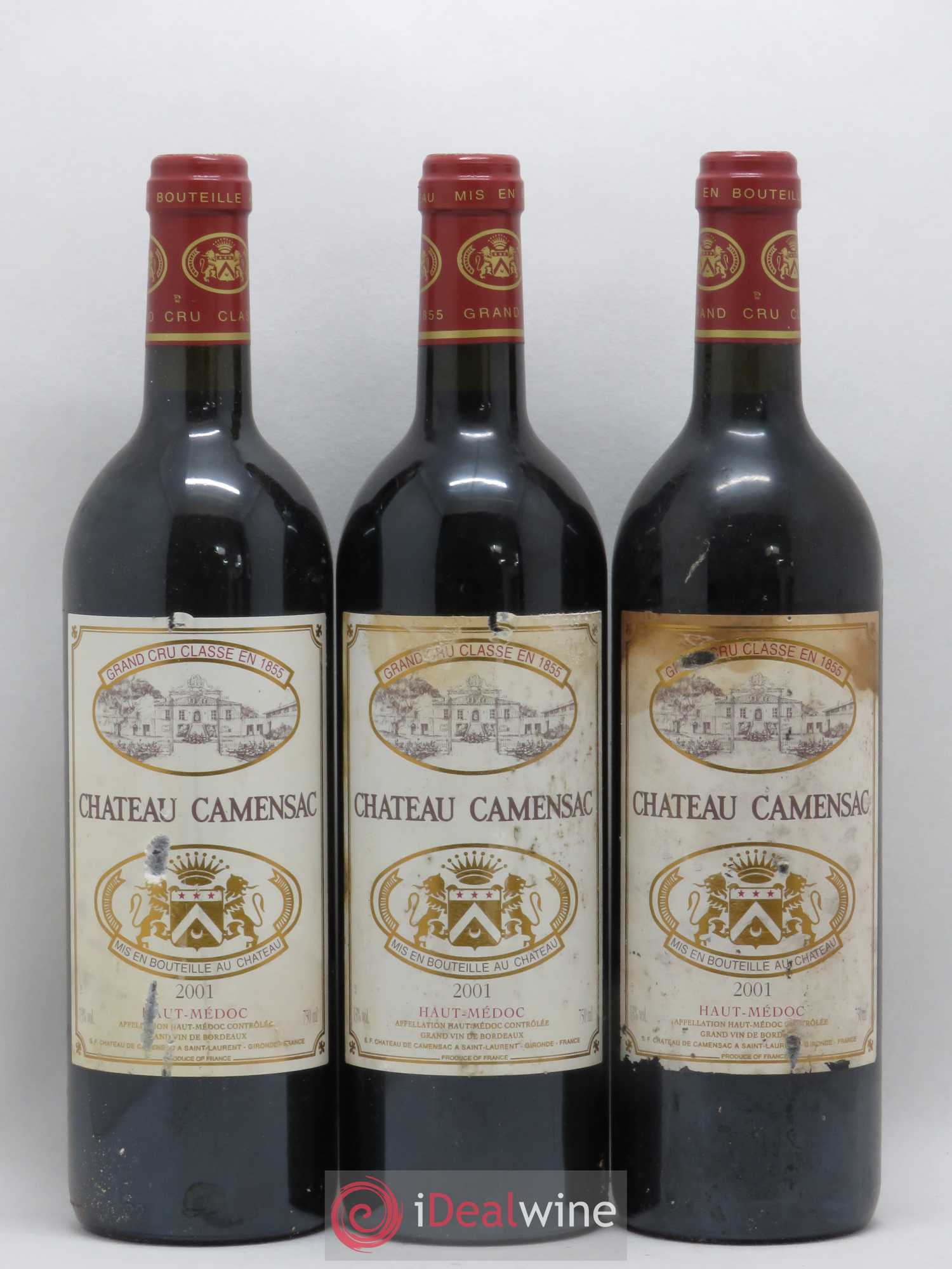 Château Camensac 5ème Grand Cru Classé 2001 - Lot de 3 bouteilles - 0