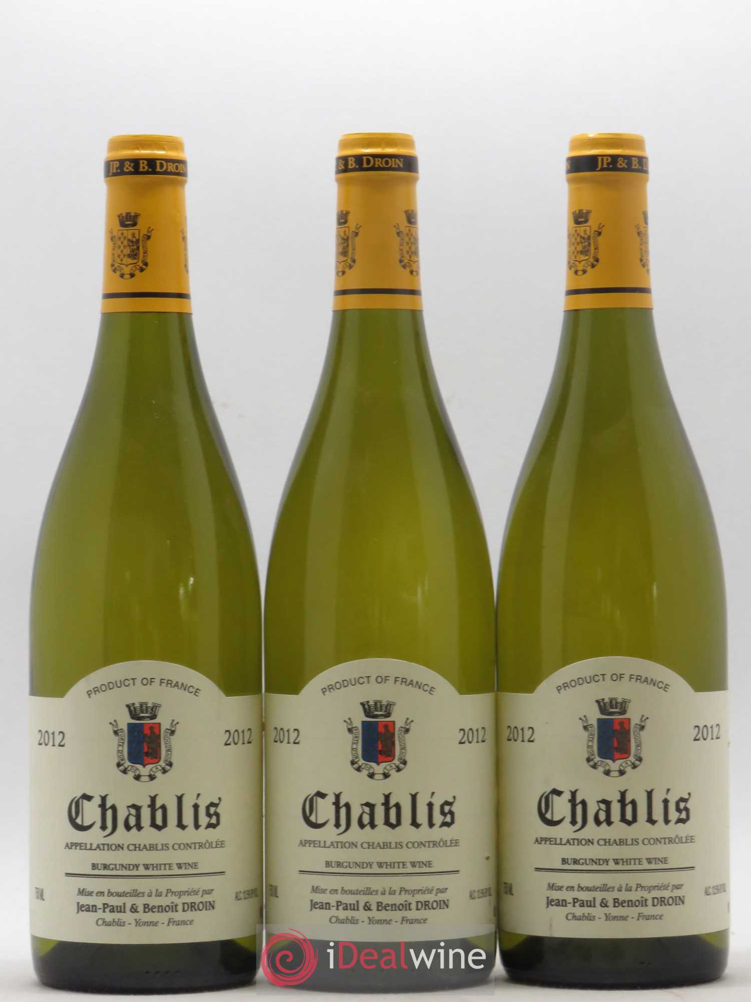 Chablis Jean-Paul & Benoît Droin (Domaine) 2012 - Lot de 3 bouteilles - 0