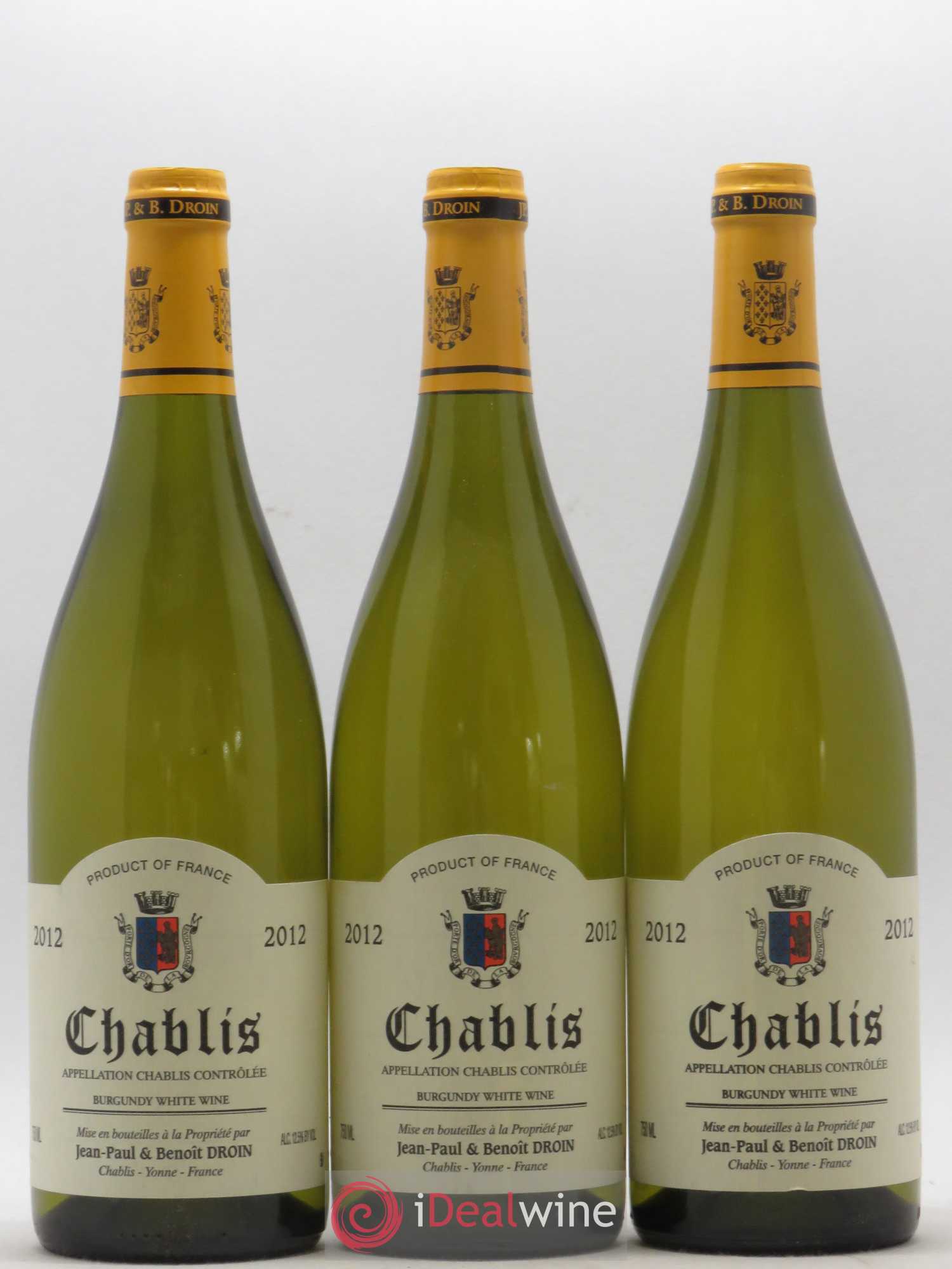 Chablis Jean-Paul & Benoît Droin (Domaine) 2012 - Lot de 3 bouteilles - 0