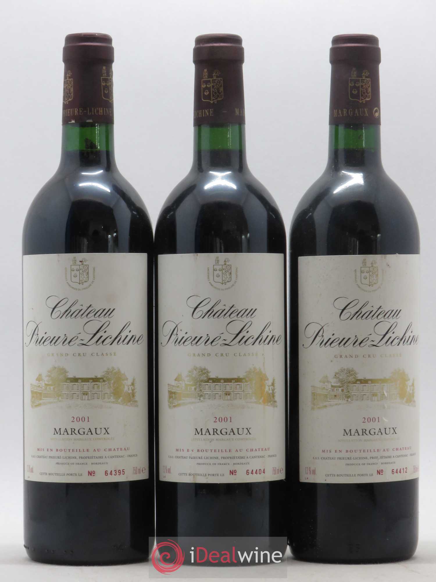 Château Prieuré Lichine 4ème Grand Cru Classé 2001 - Lot de 3 bouteilles - 0
