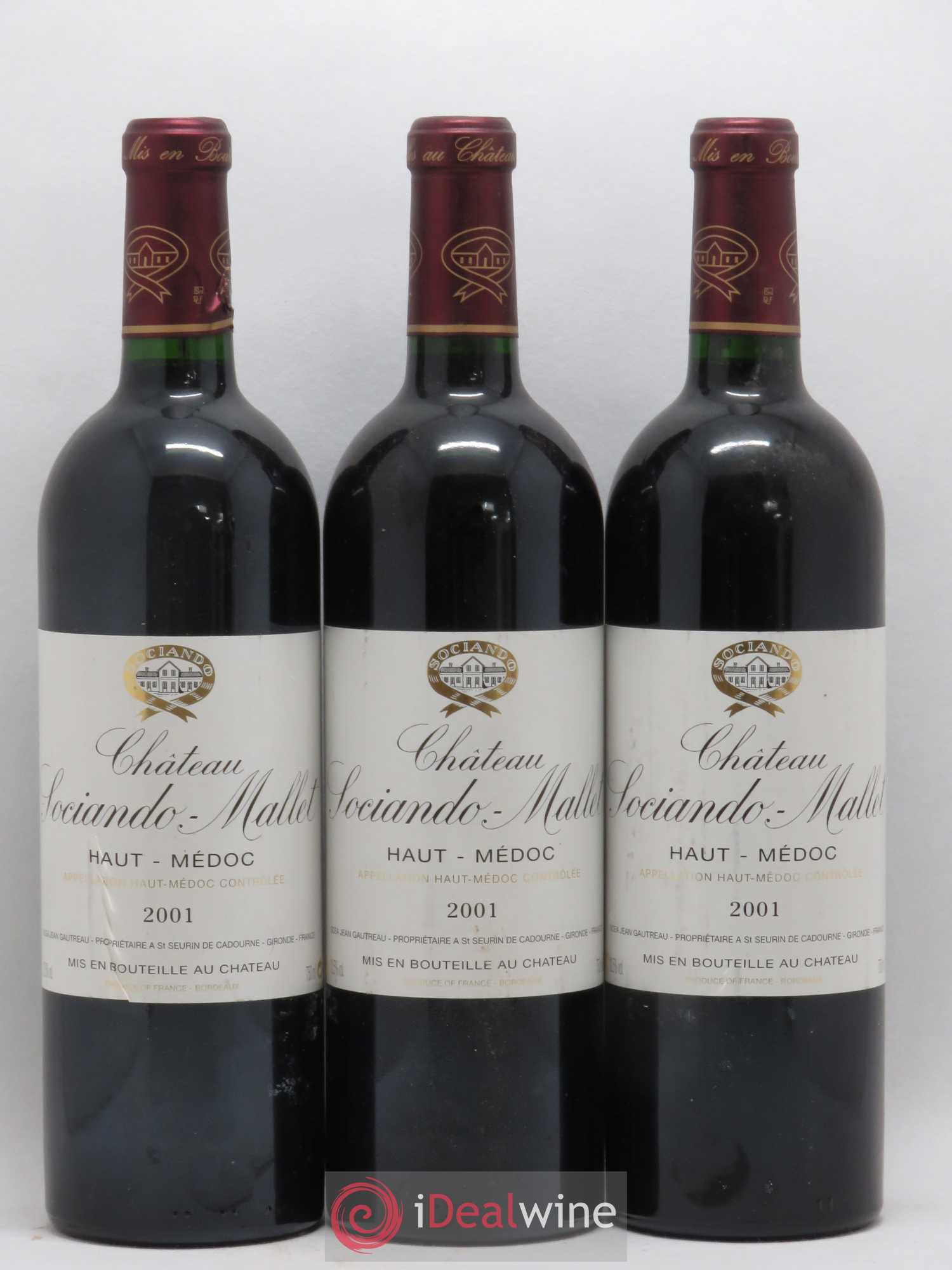 Château Sociando Mallet 2001 - Lot de 3 bouteilles - 0