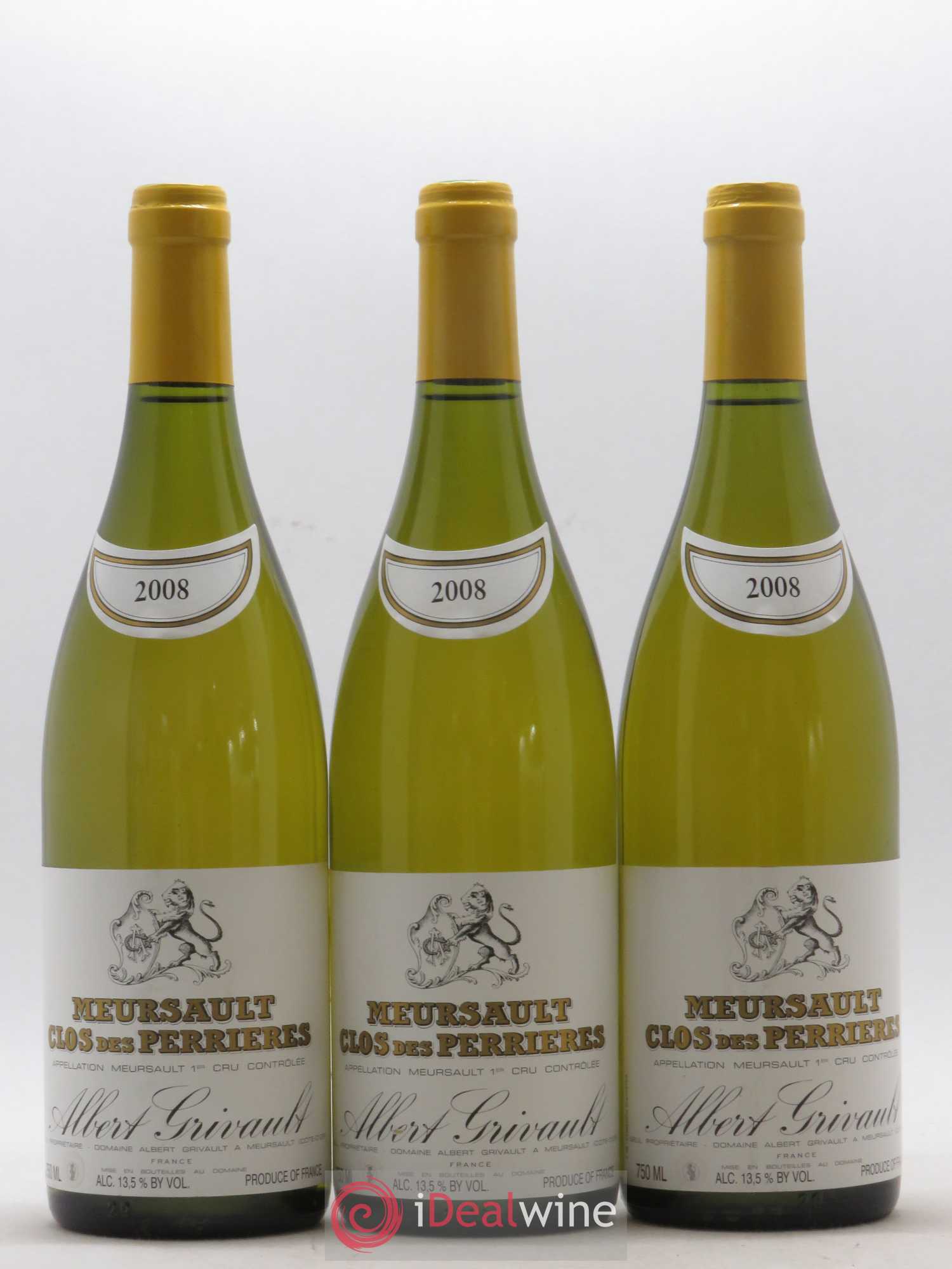 Meursault 1er Cru Clos des Perrières Monopole Albert Grivault 2008 - Lot de 3 bouteilles - 0