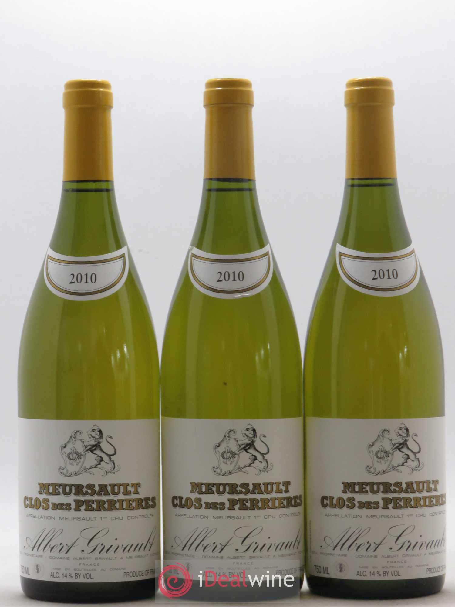 Meursault 1er Cru Clos des Perrières Monopole Albert Grivault 2010 - Lot de 3 bouteilles - 0