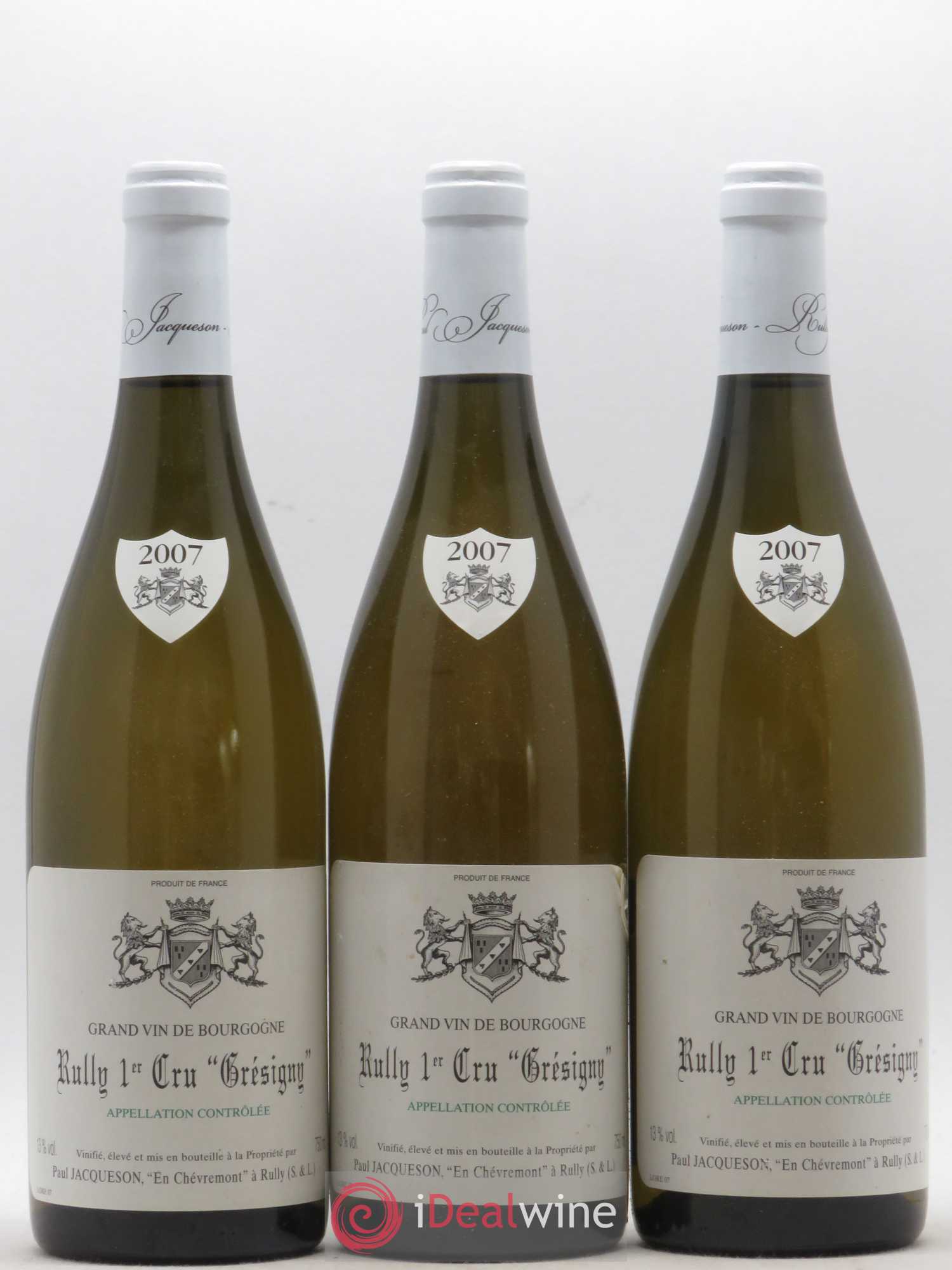 Rully 1er Cru Grésigny Paul & Marie Jacqueson 2007 - Lot de 3 bouteilles - 0
