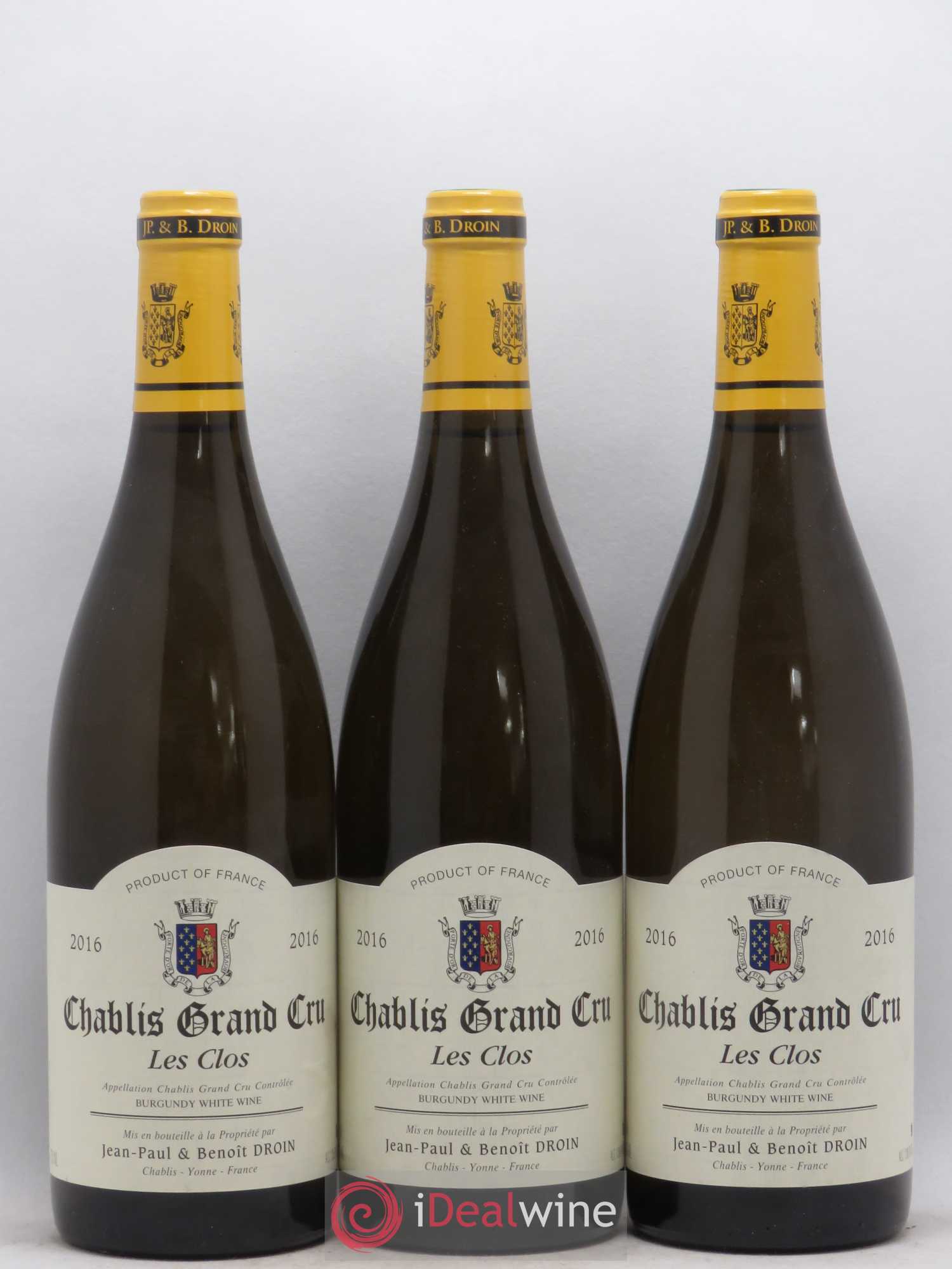 Chablis Grand Cru Les Clos Jean-Paul & Benoît Droin (Domaine) 2016 - Lot de 3 bouteilles - 0