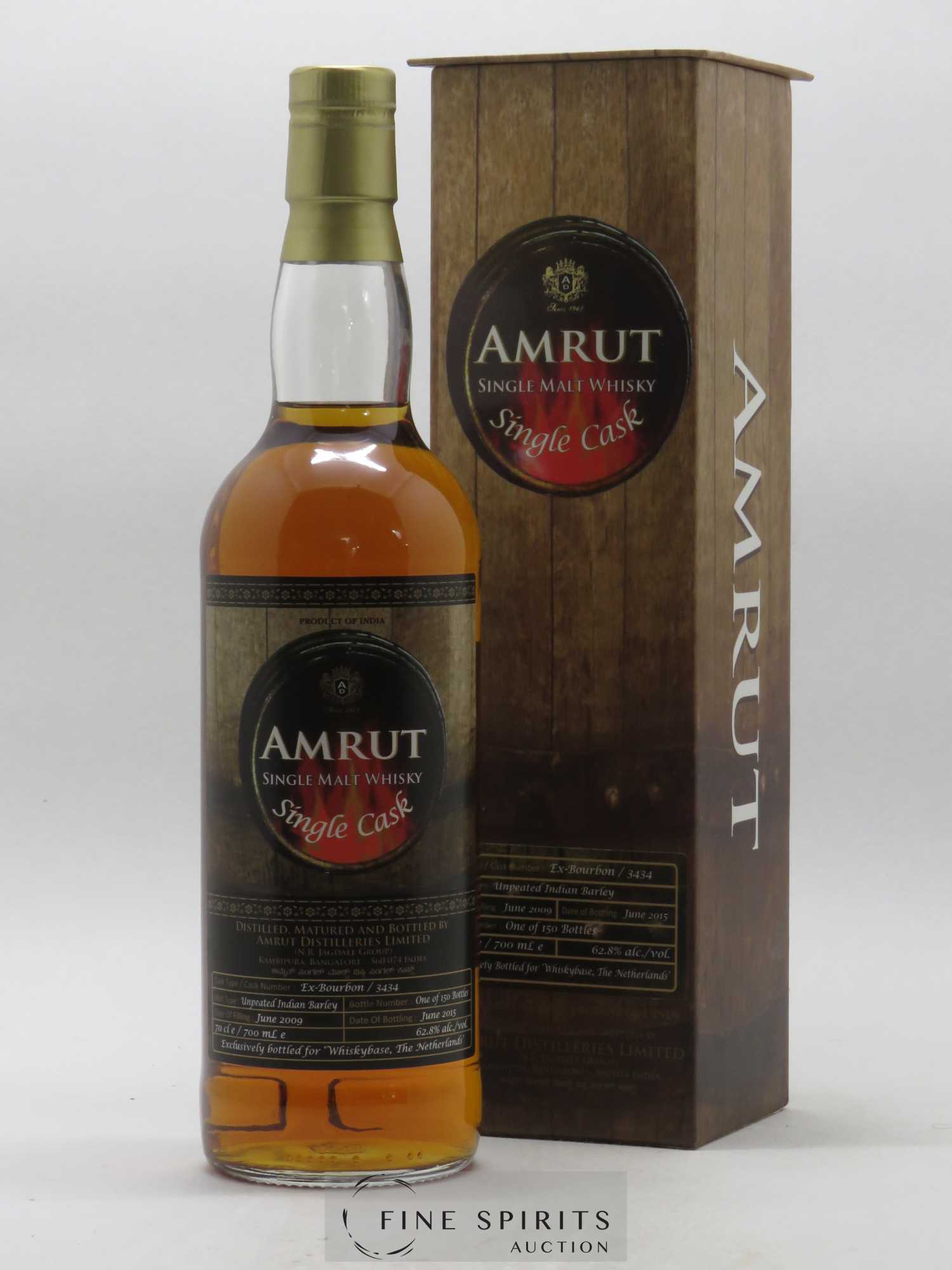 Amrut 2009 Of. Single Cask Ex-Bourbon Cask n°3434 - bottled 2015 Whiskybase NL - Lot de 1 bouteille - 0