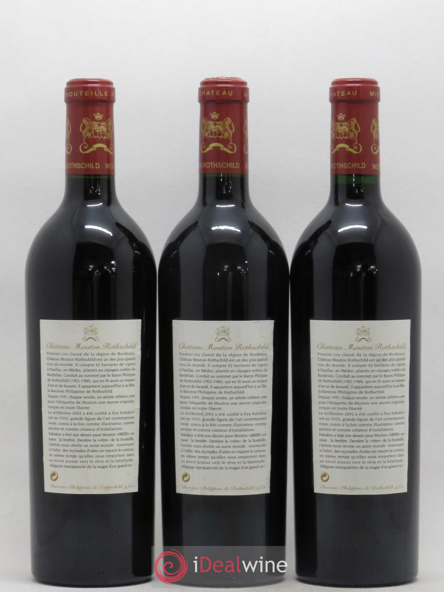 Château Mouton Rothschild 1er Grand Cru Classé 2002 - Lot de 3 bouteilles - 1
