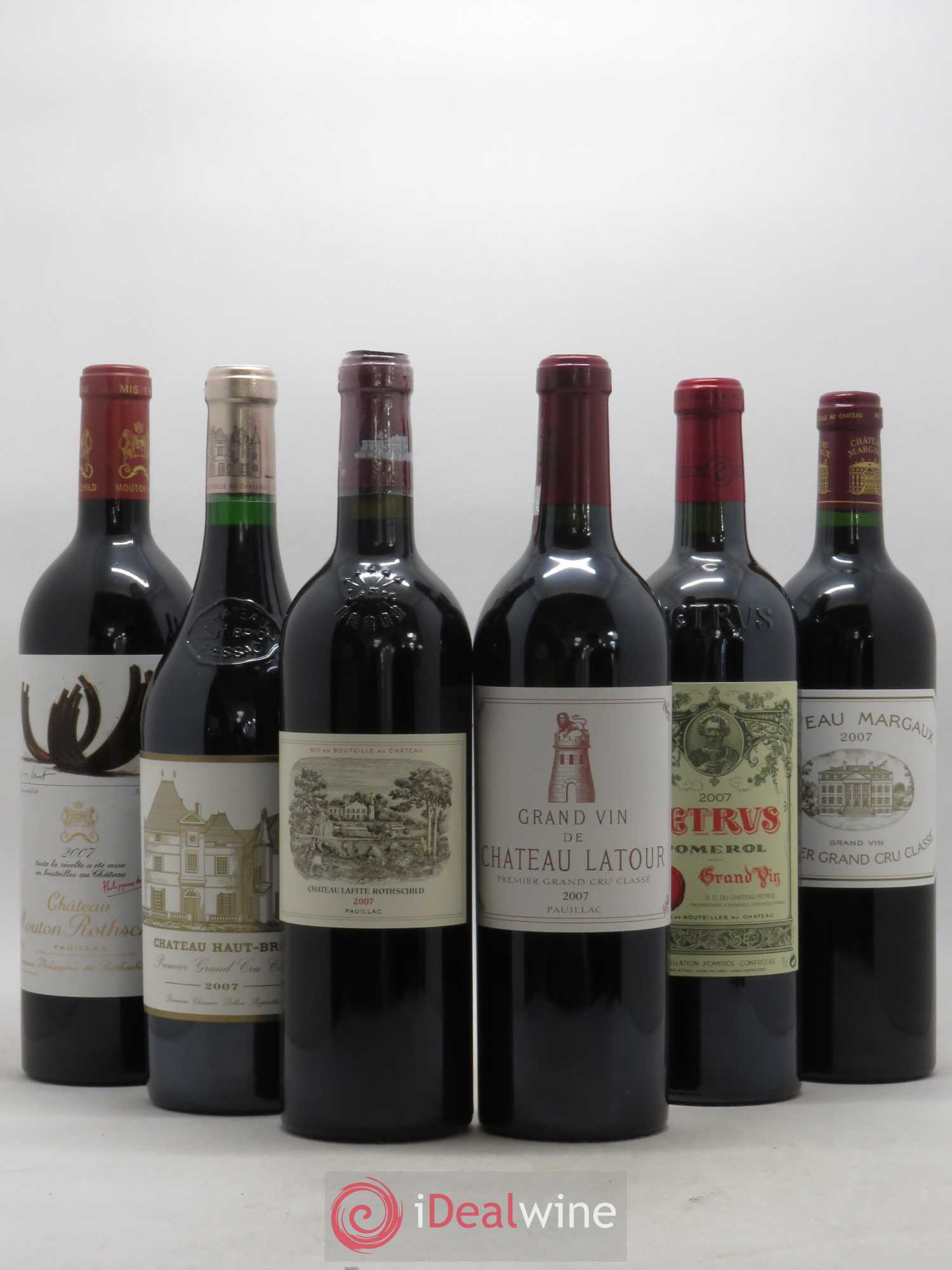 Caisse Prestige Petrus - Lafite Rothschild - Mouton Rothschild - Haut Brion - Margaux - Cheval Blanc 2007 - Posten von 1 Flasche - 0