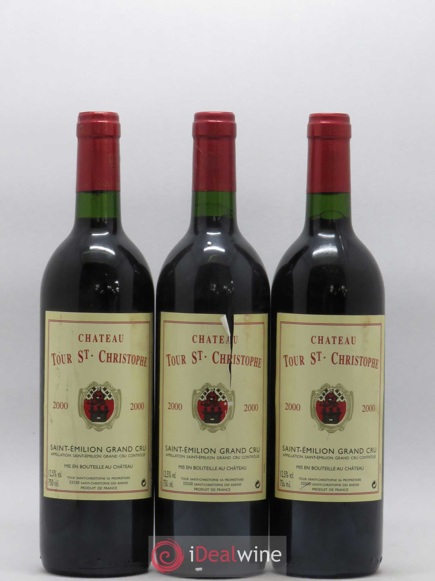 Saint-Émilion Grand Cru Château Tour Saint Christophe 2000 - Lot de 3 bouteilles - 0