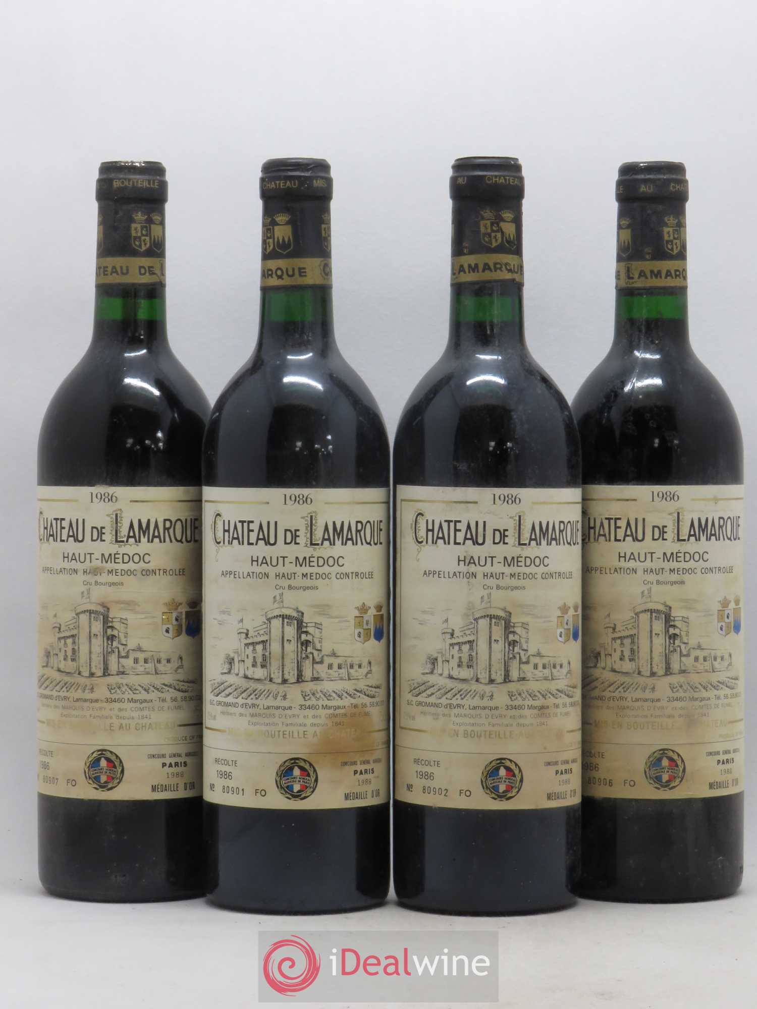 Château de Lamarque Cru Bourgeois 1986 - Lot de 4 bouteilles - 0