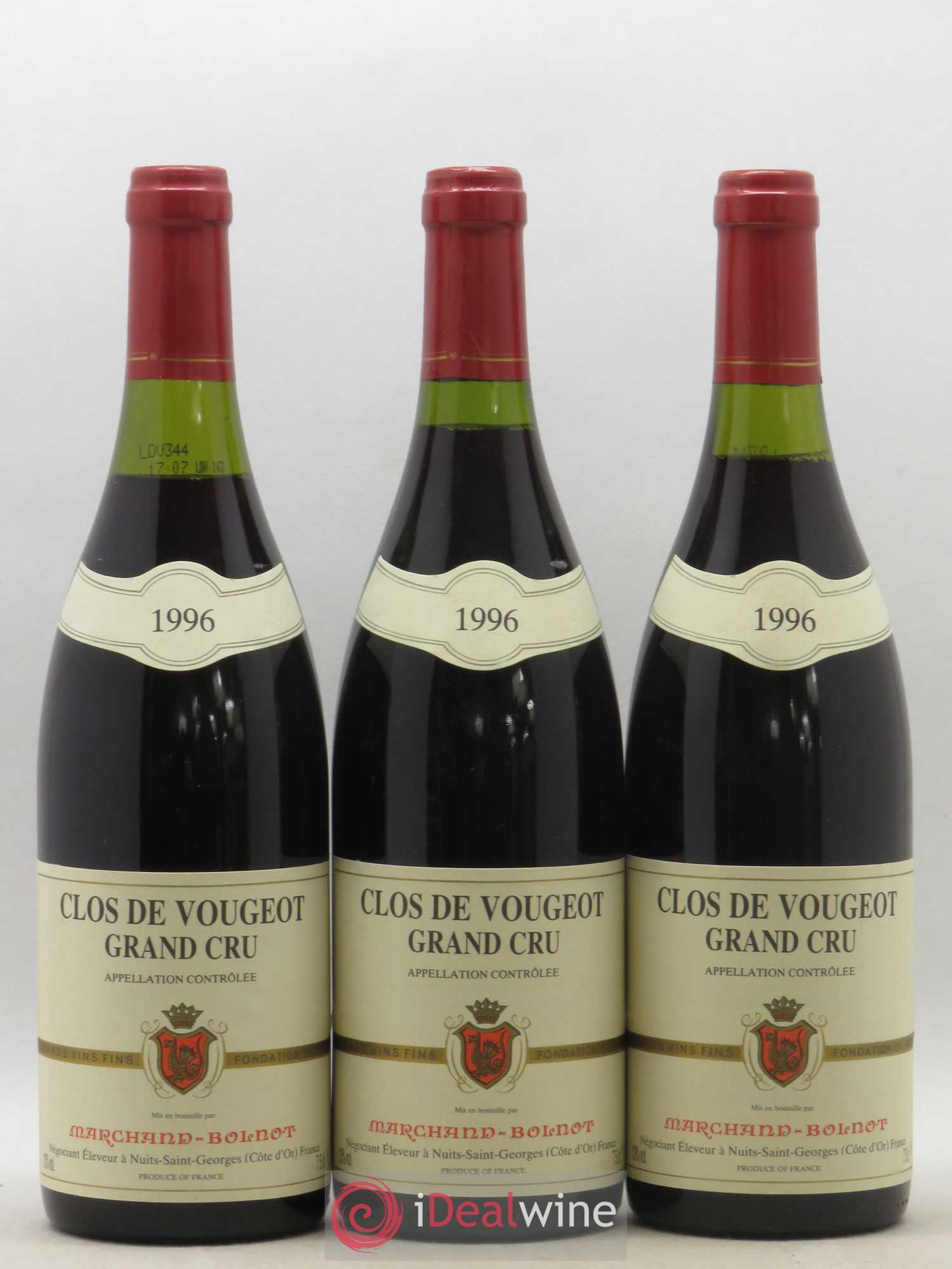 Clos de Vougeot Grand Cru Marchand Bolnot 1996 - Lot de 3 bouteilles - 0