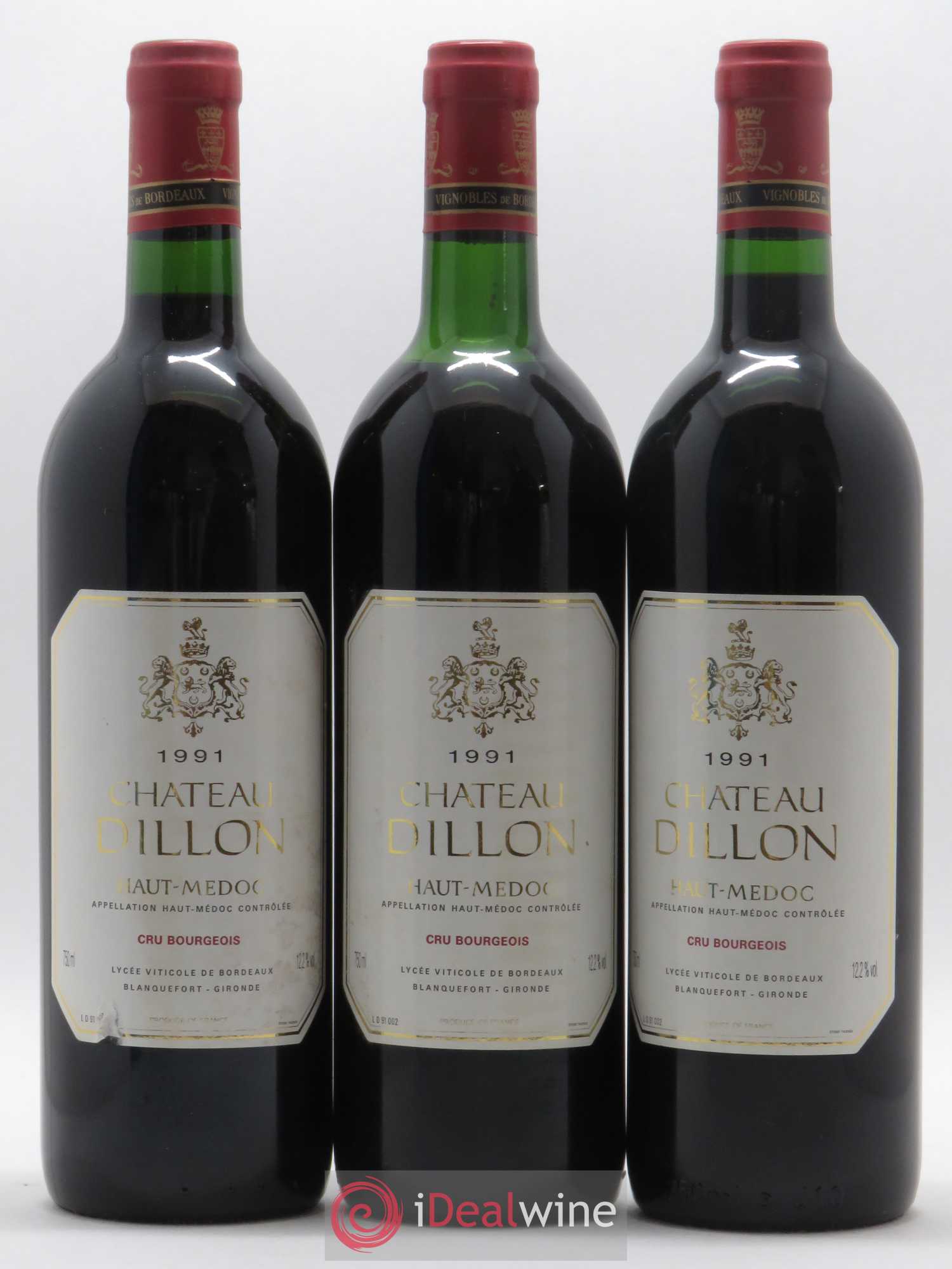 Château Dillon Cru Bourgeois 1991 - Lot de 3 bouteilles - 0