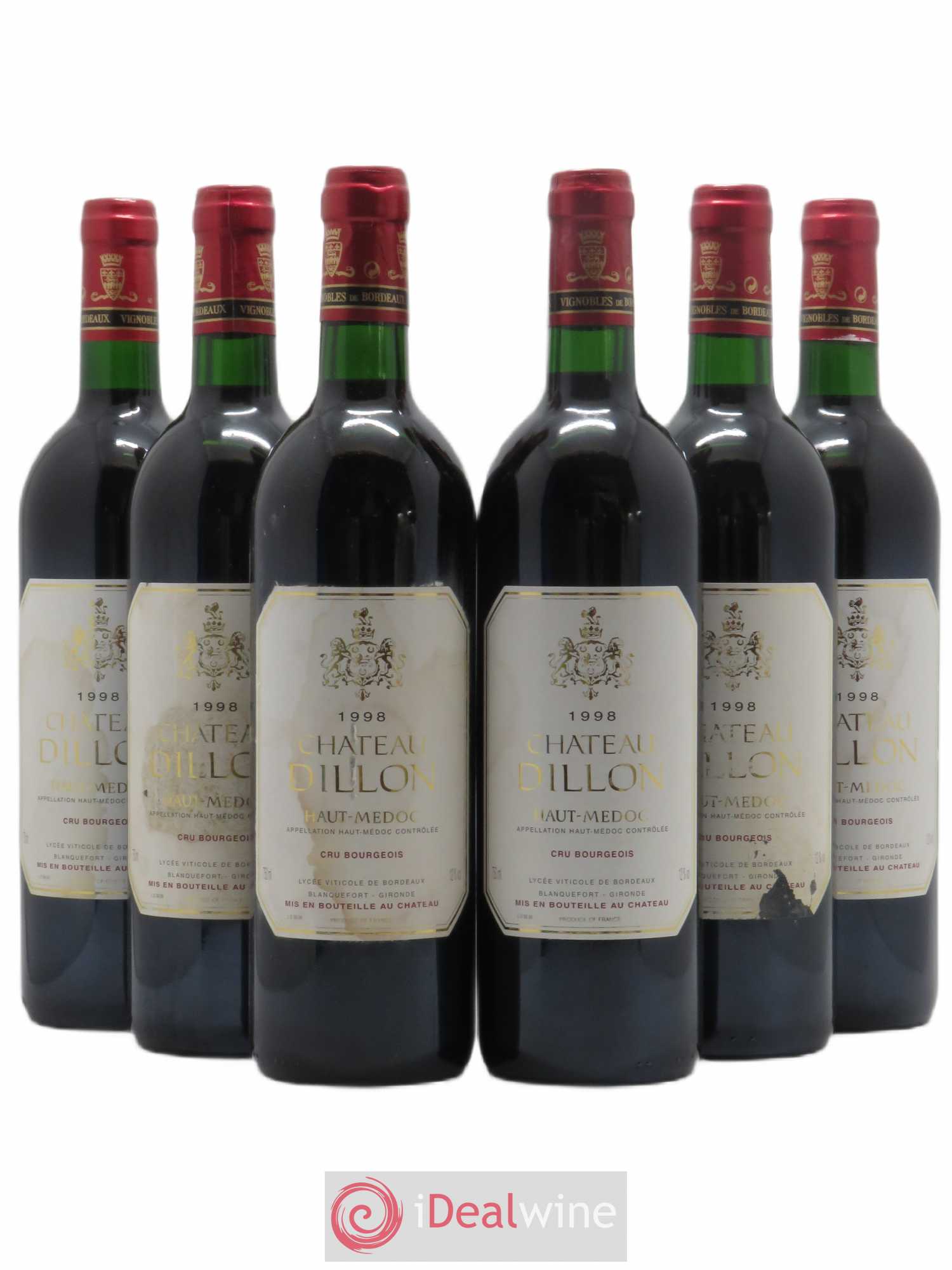 Château Dillon Cru Bourgeois (sans prix de réserve) 1998 - Lot de 6 bouteilles - 0