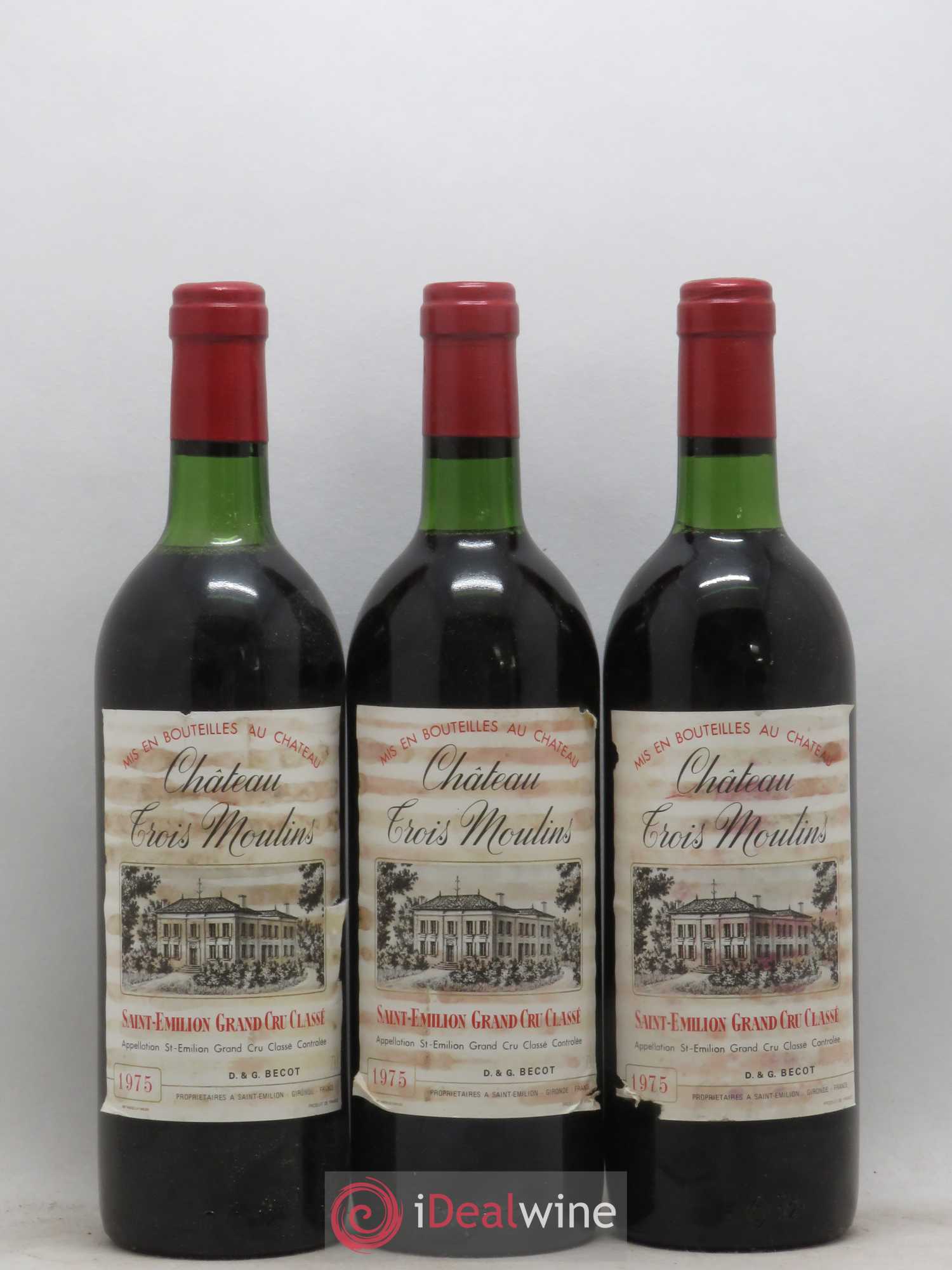 Saint-Émilion Grand Cru Château Trois Moulins 1975 - Posten von 3 Flaschen - 0