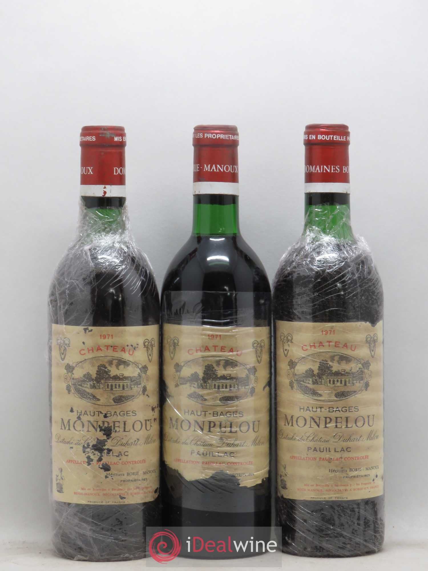 Château Haut Bages Monpelou Cru Bourgeois 1971 - Lot de 3 bouteilles - 0