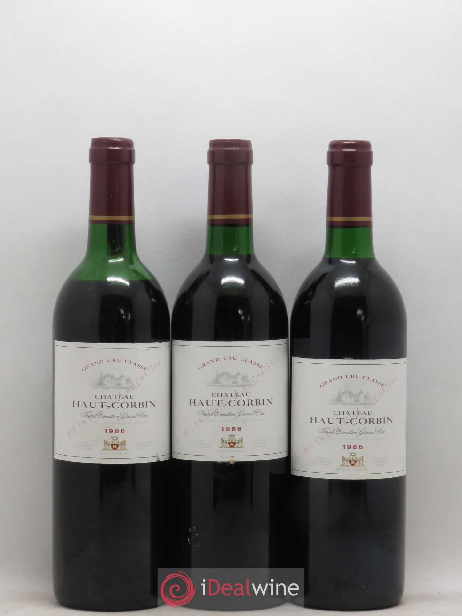 Château Haut Corbin Grand Cru 1986 - Lot de 3 bouteilles - 0