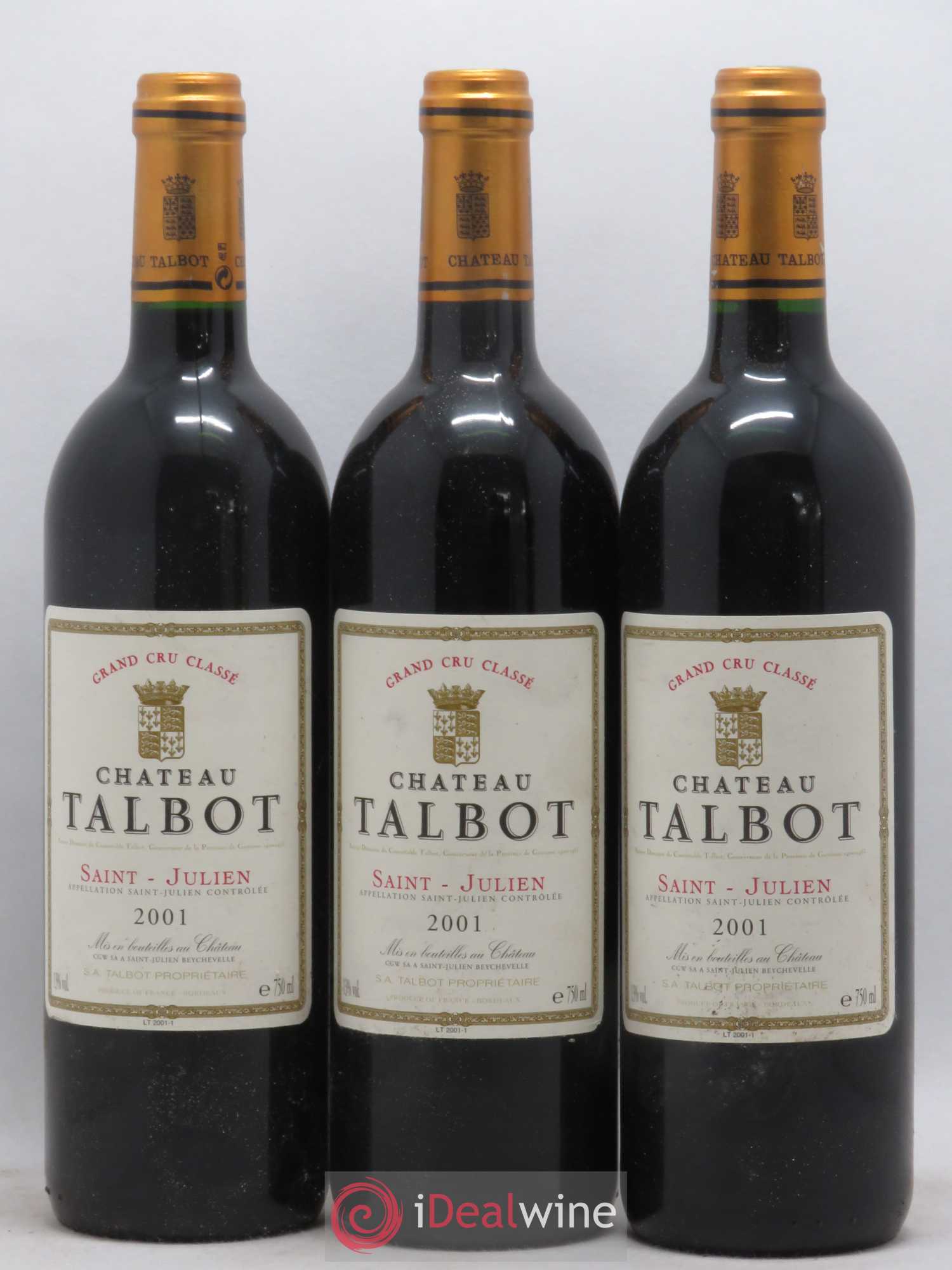 Château Talbot 4ème Grand Cru Classé 2001 - Lot de 3 bouteilles - 0