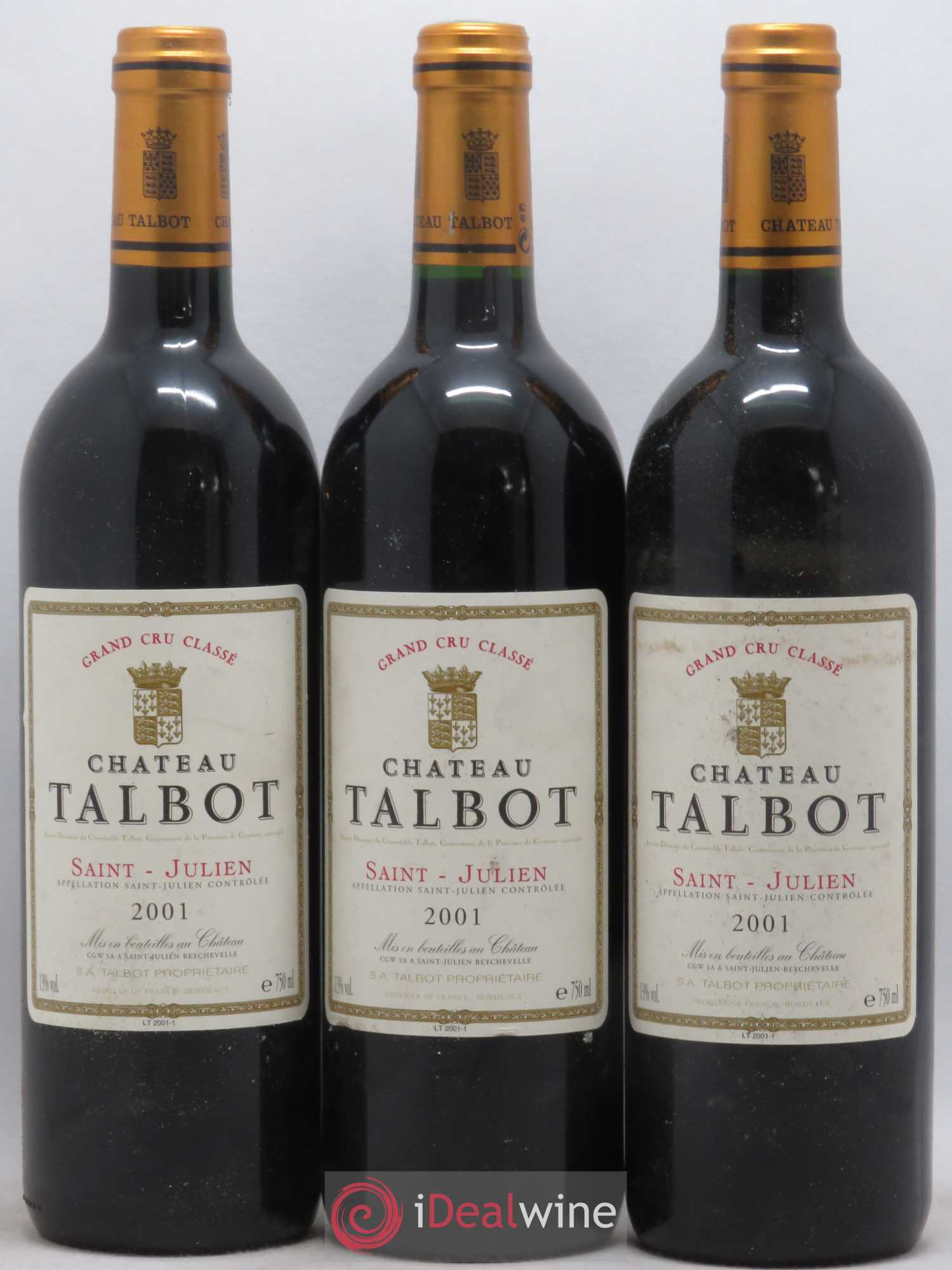 Château Talbot 4ème Grand Cru Classé 2001 - Lot de 3 bouteilles - 0