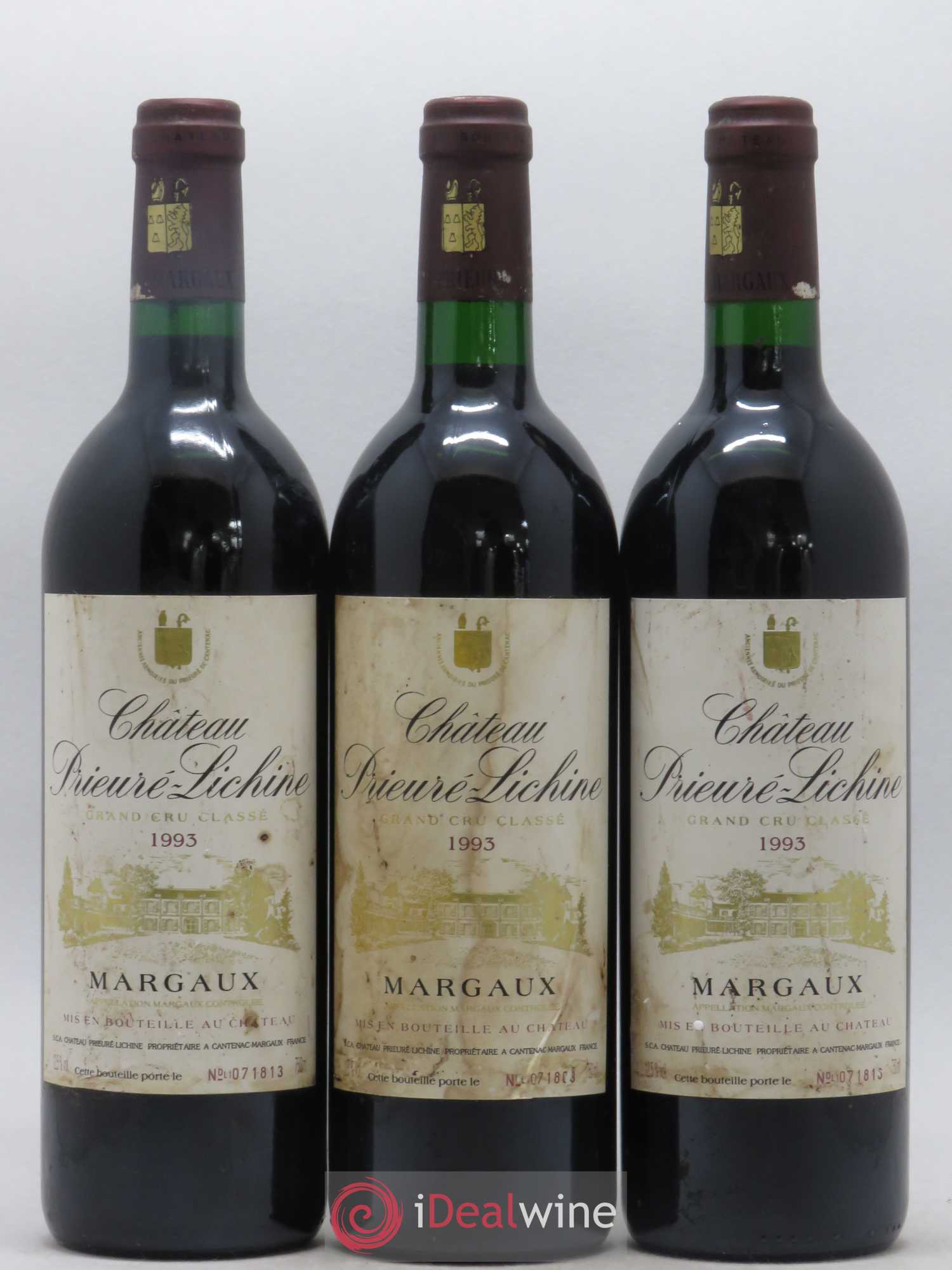 Château Prieuré Lichine 4ème Grand Cru Classé 1993 - Lot de 3 bouteilles - 0