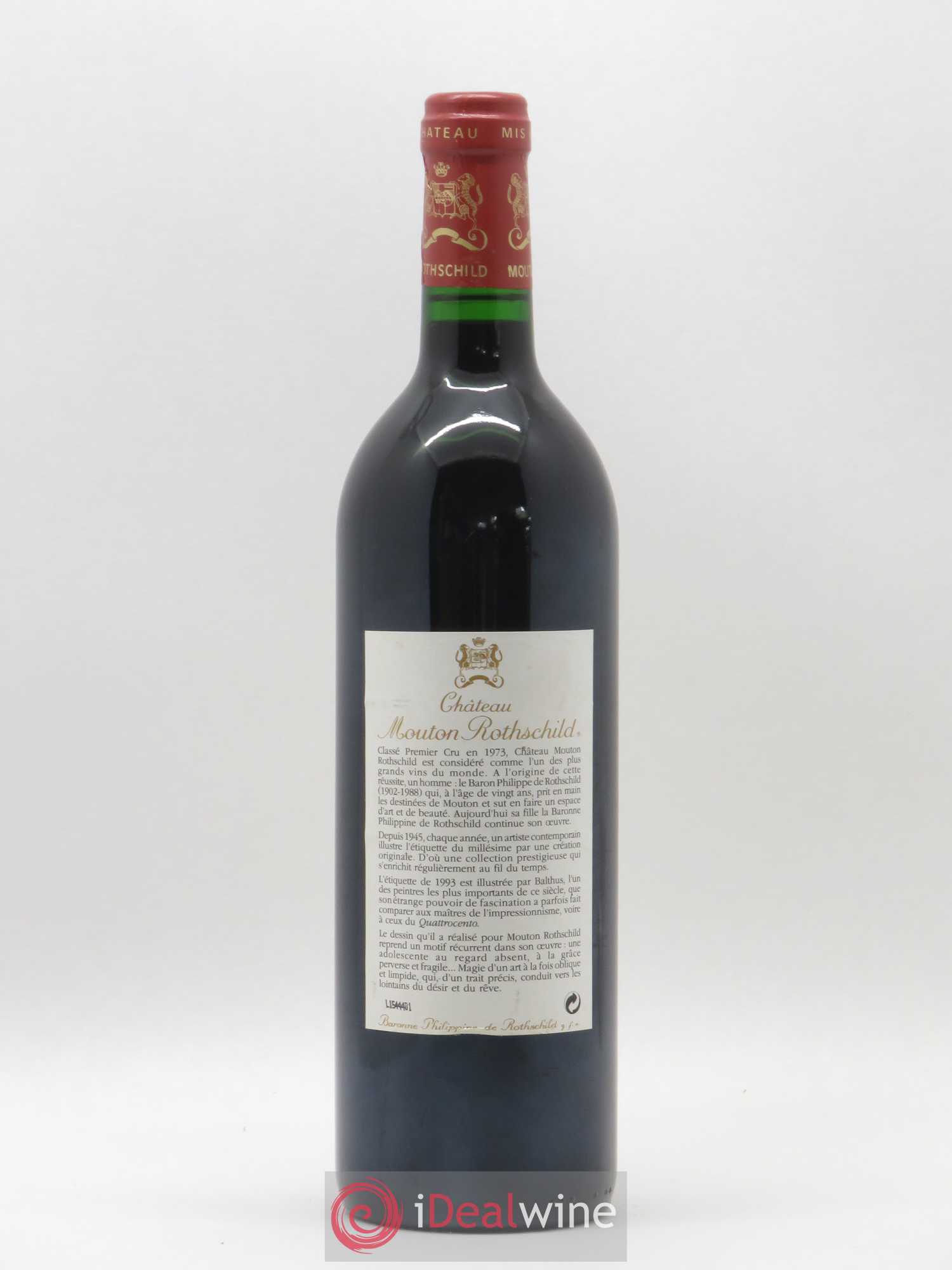 Château Mouton Rothschild 1er Grand Cru Classé 1993 - Lot de 1 bouteille - 1
