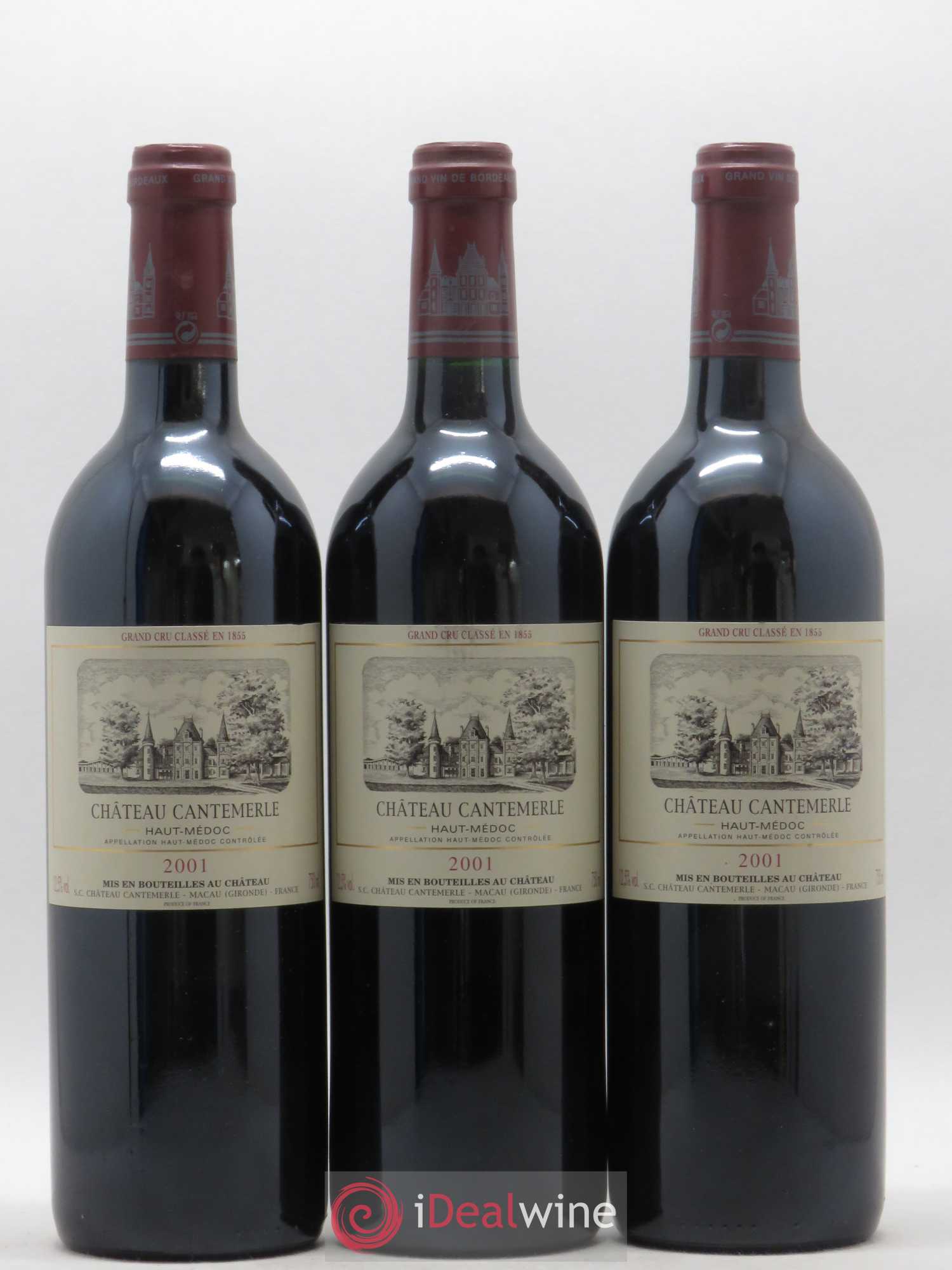 Château Cantemerle 5ème Grand Cru Classé 2001 - Lot de 3 bouteilles - 0