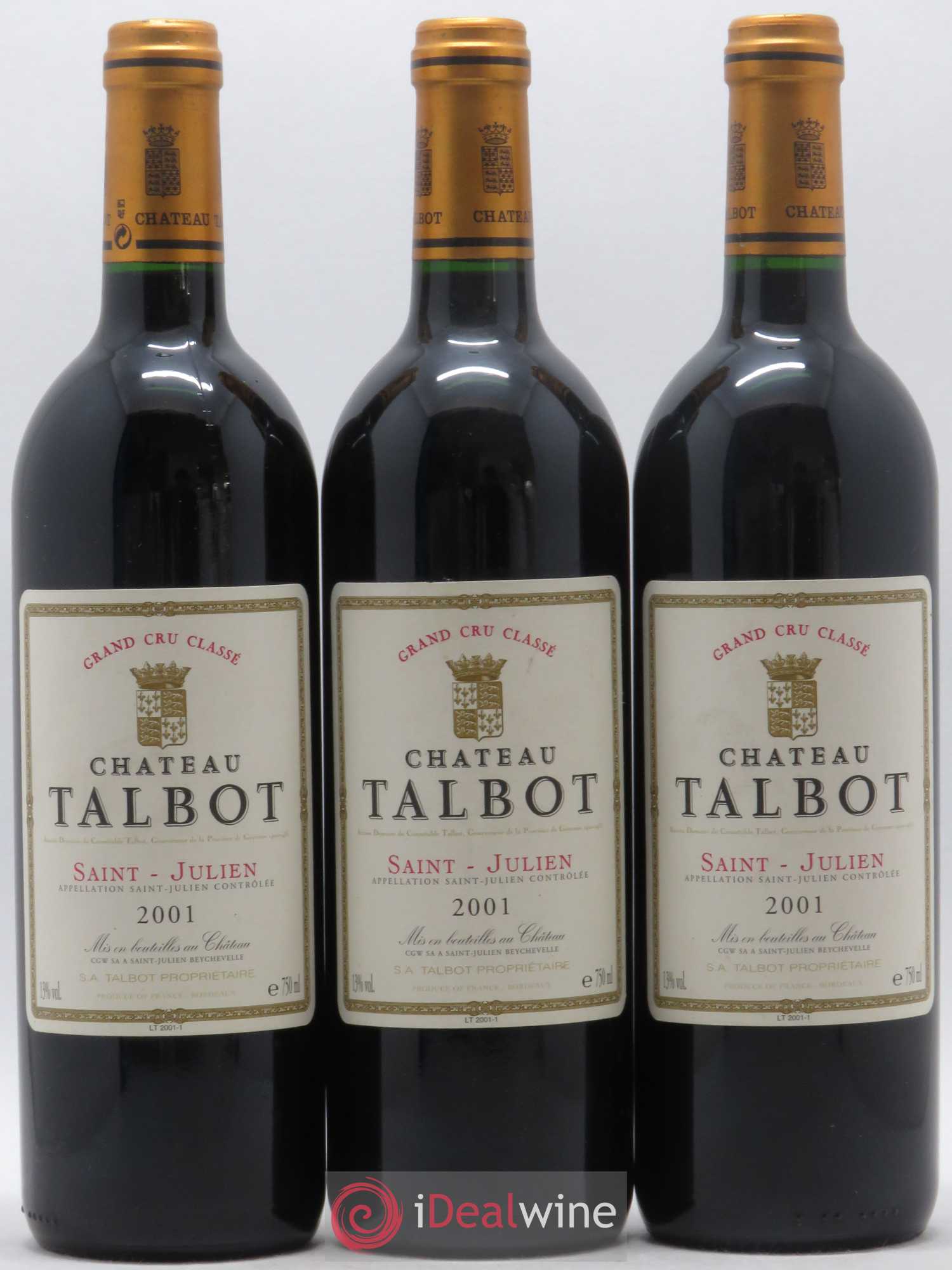 Château Talbot 4ème Grand Cru Classé 2001 - Lot de 3 bouteilles - 0