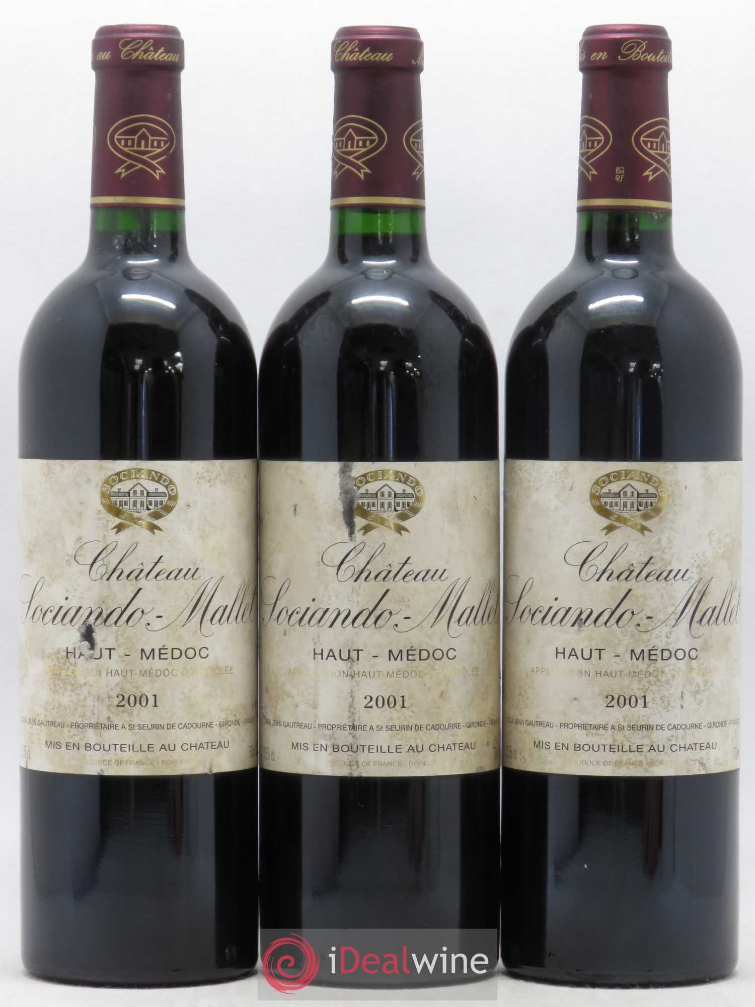 Château Sociando Mallet 2001 - Lot de 3 bouteilles - 0