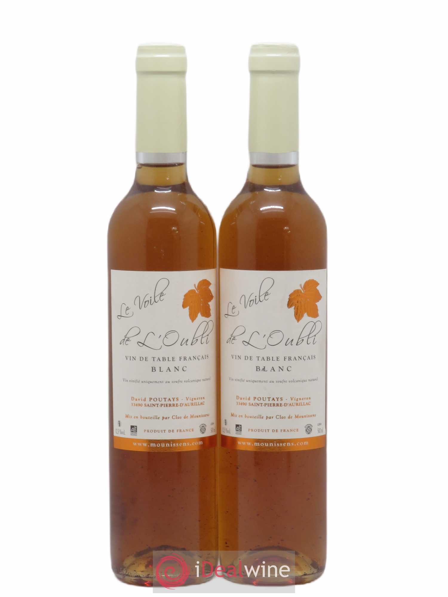 Vin de table Voile de l'oubli David Poutays Clos de Mounissens/50cl 2004 - Posten von 2 Flaschen - 0