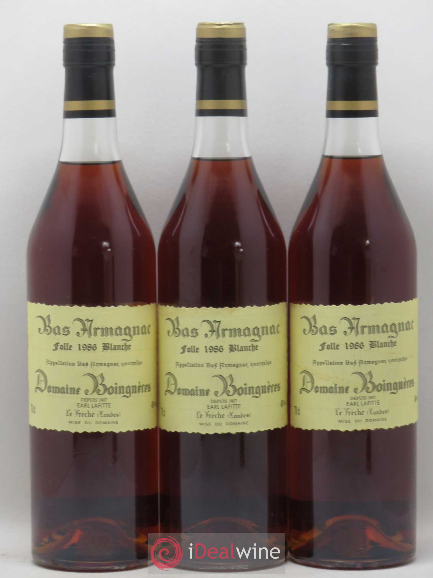 Bas-Armagnac Folle blanche Boingneres 1986 - Posten von 3 Flaschen - 0
