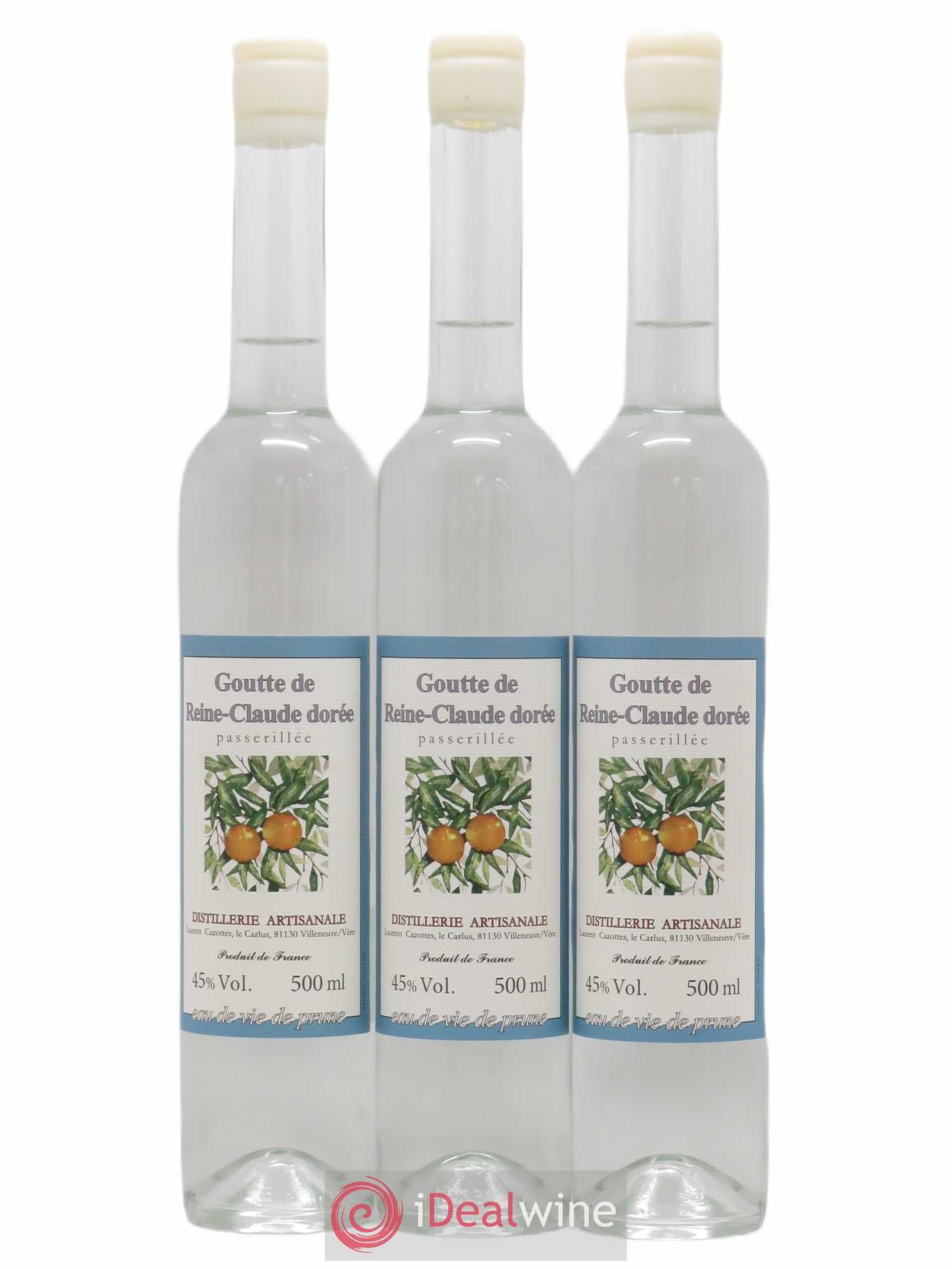Alcools divers Reine Claude dorée Laurent Cazottes Eau de vie de Prune 50 Cl 2016 - Posten von 3 Flaschen - 0