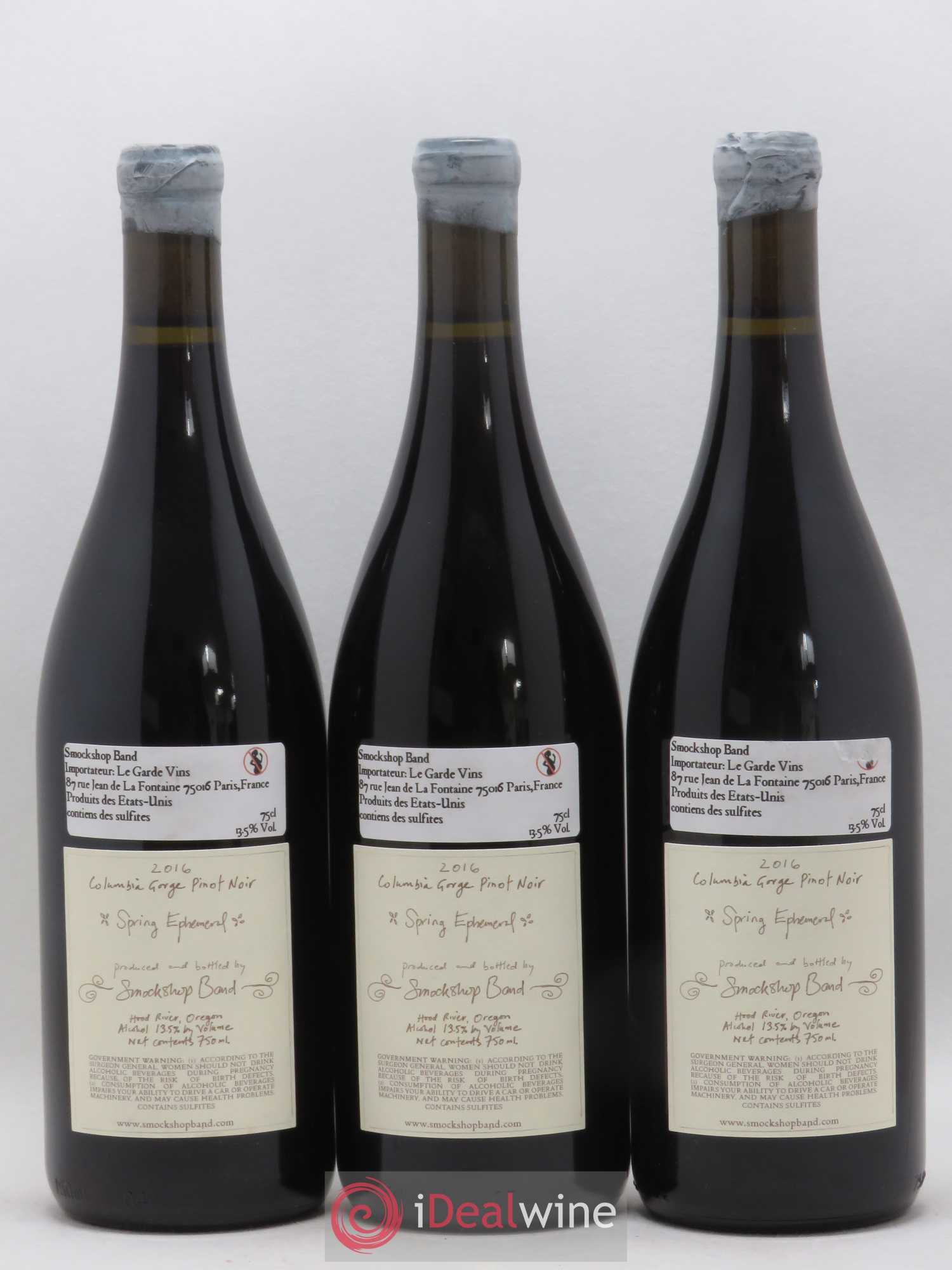 Columbia Gorge Smockshop Band Spring Ephemeral Pinot Noir Hiyu Farm 2016 - Lot de 3 bouteilles - 1