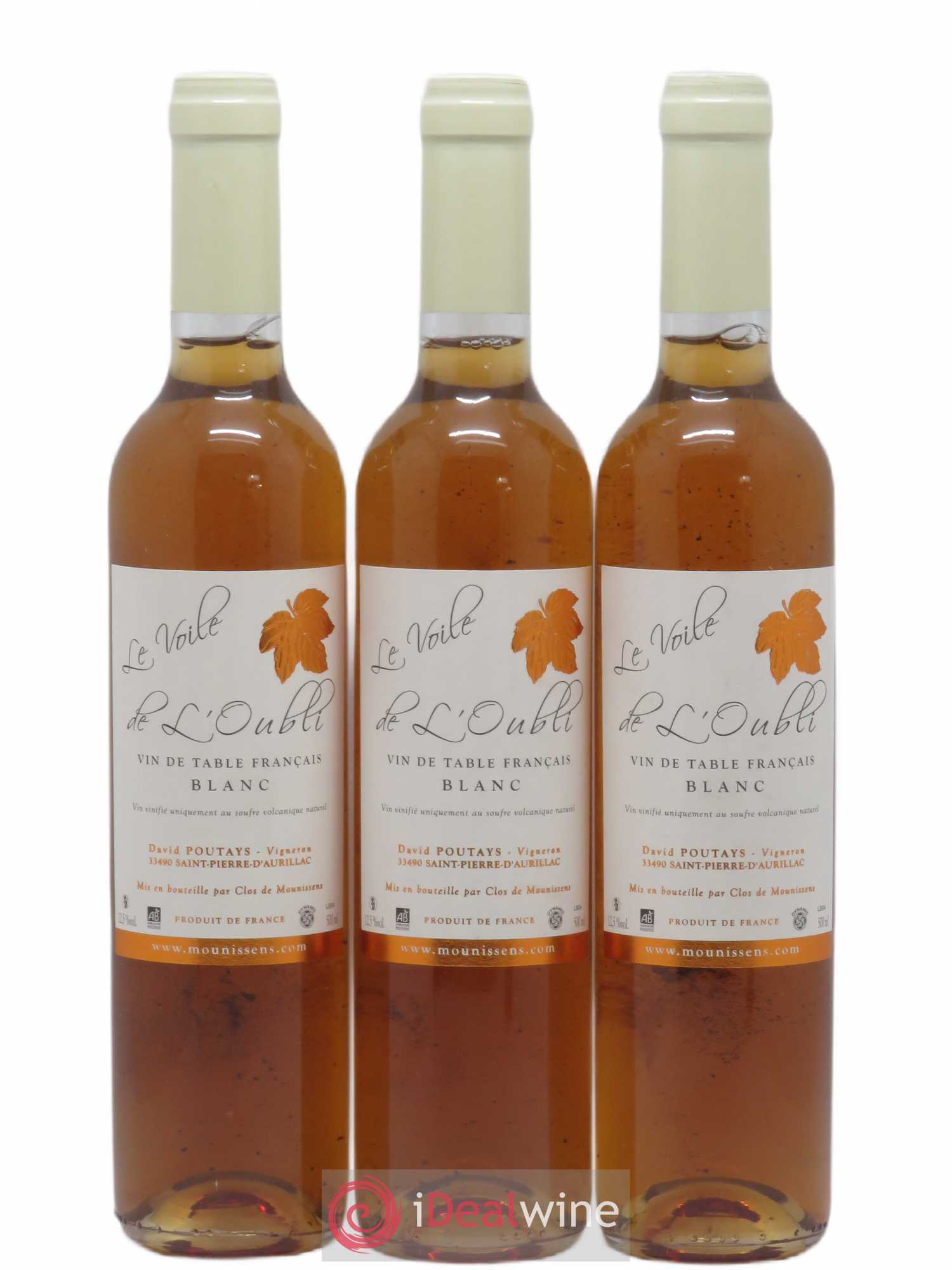 Vin de table Voile de l'oubli David Poutays Clos de Mounissens/50cl 2004 - Posten von 3 Flaschen - 0