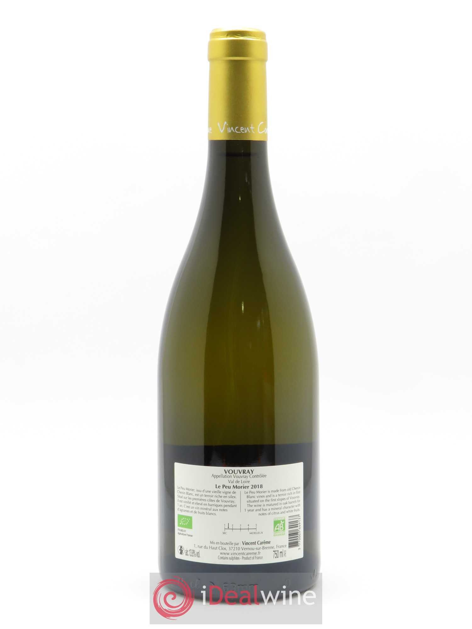 Vouvray Le Peu Morier Domaine Vincent Carême 2018 - Lot de 1 bouteille - 1