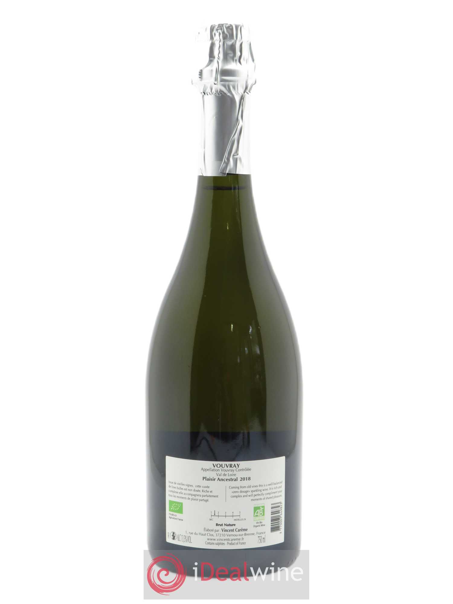 Vouvray Plaisir ancestral Brut Nature Domaine Vincent Carême 2018 - Lot de 1 bouteille - 1