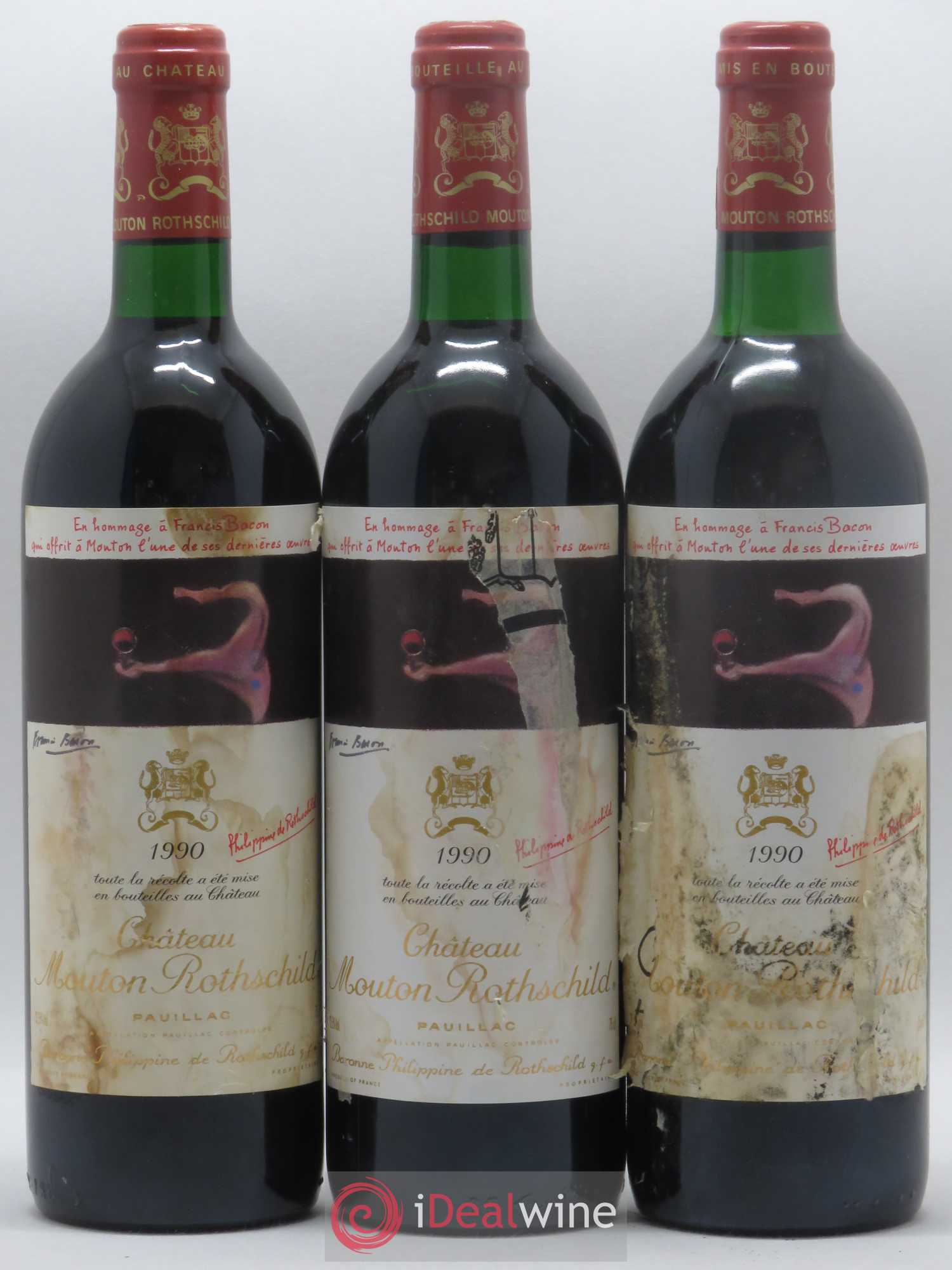 Château Mouton Rothschild 1er Grand Cru Classé 1990 - Lot de 3 bouteilles - 0