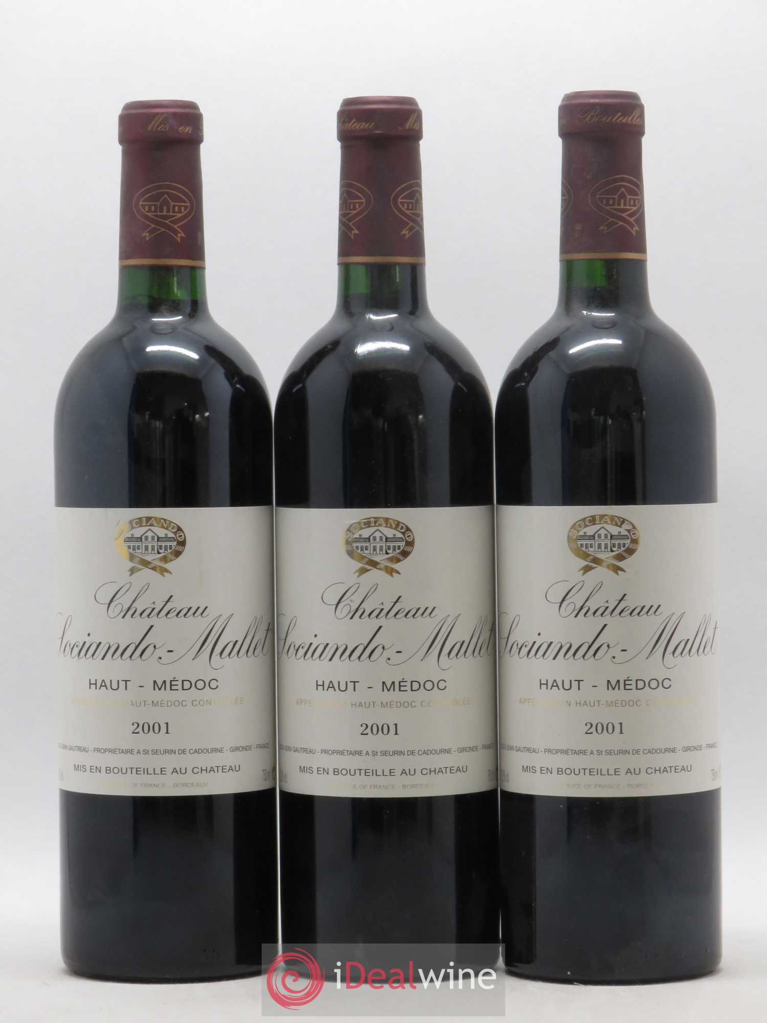 Château Sociando Mallet 2001 - Lot de 3 bouteilles - 0