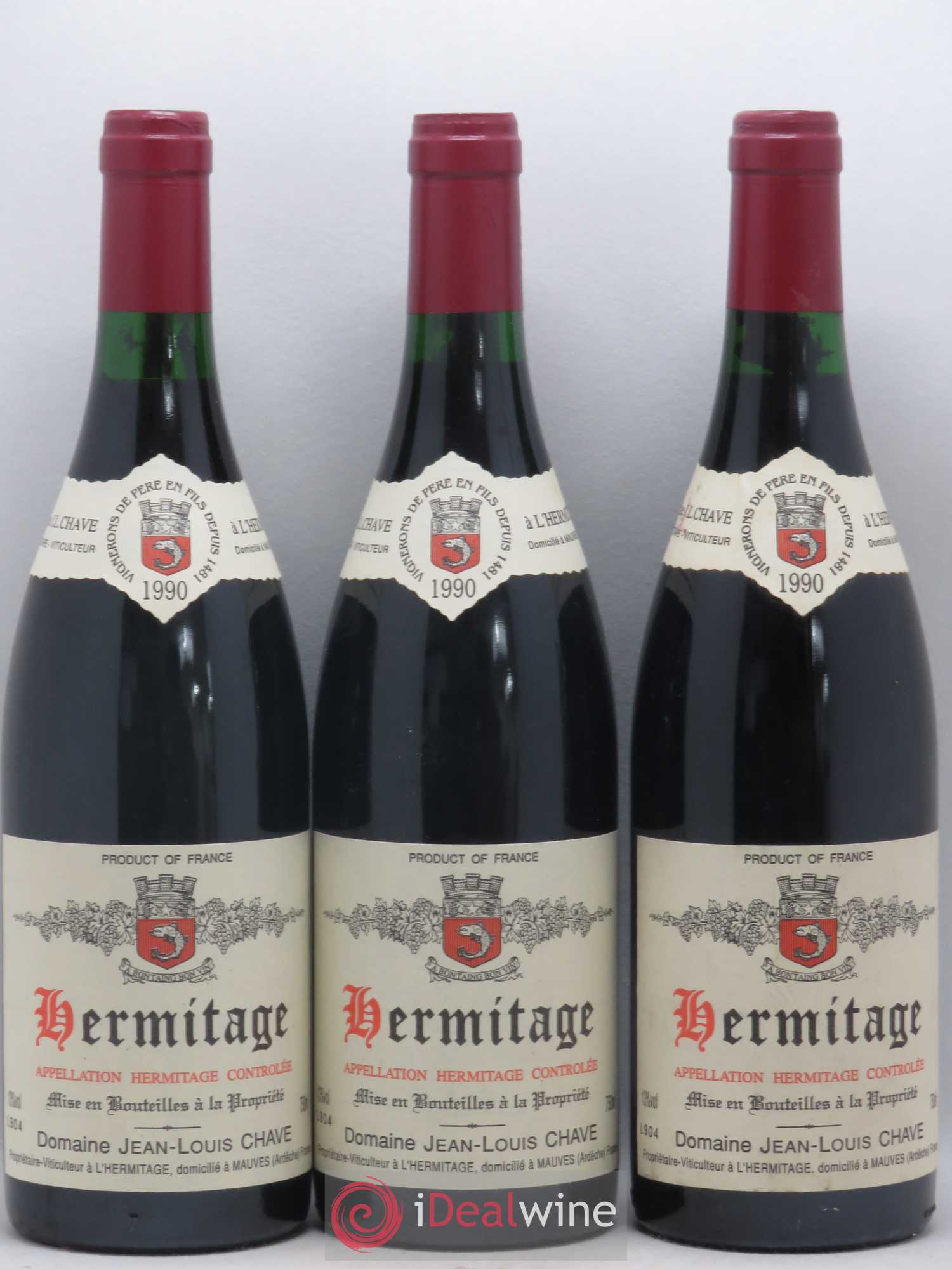 Hermitage Jean-Louis Chave 1990 - Lot de 3 bouteilles - 0