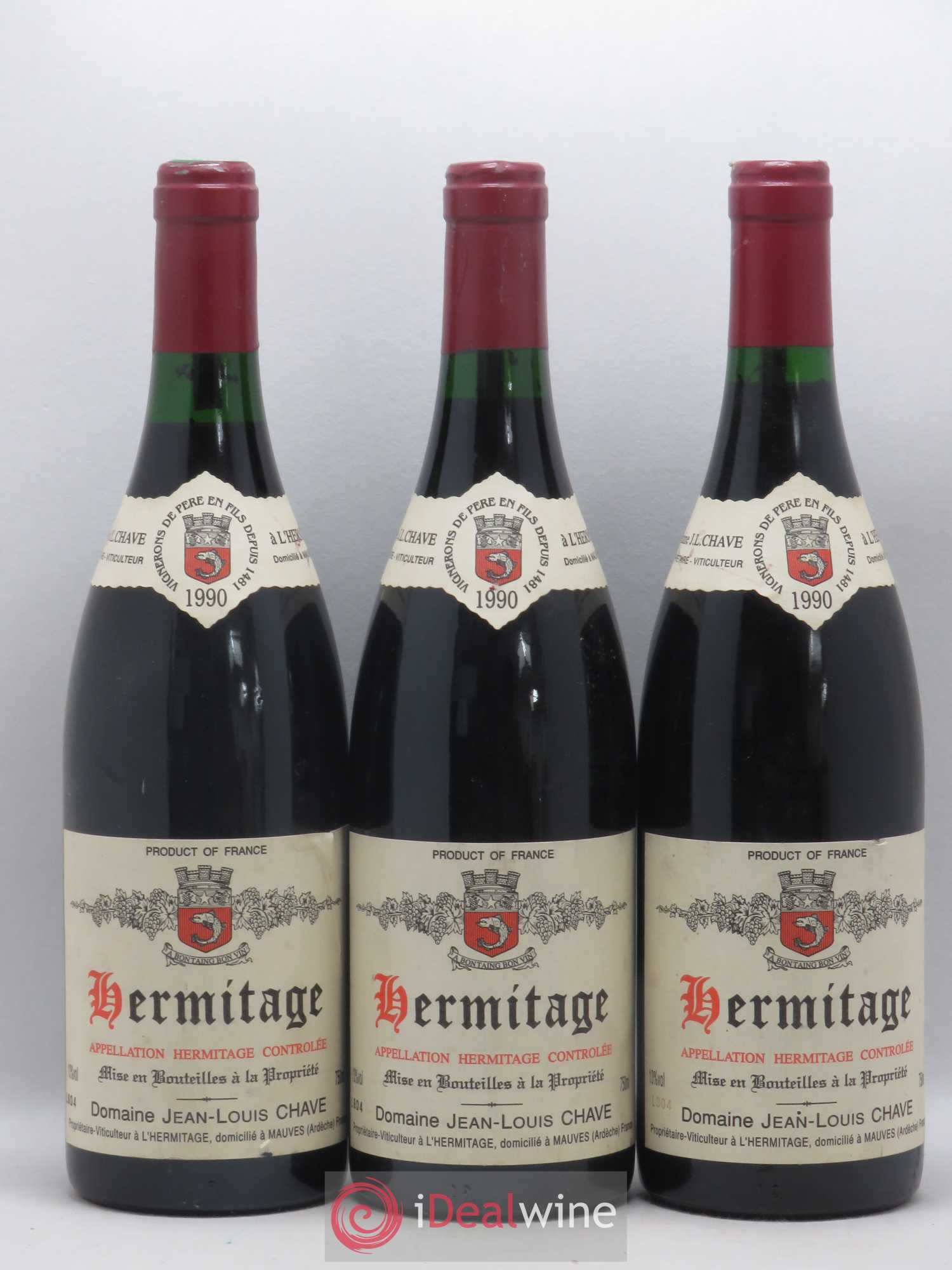 Hermitage Jean-Louis Chave 1990 - Lot de 3 bouteilles - 0
