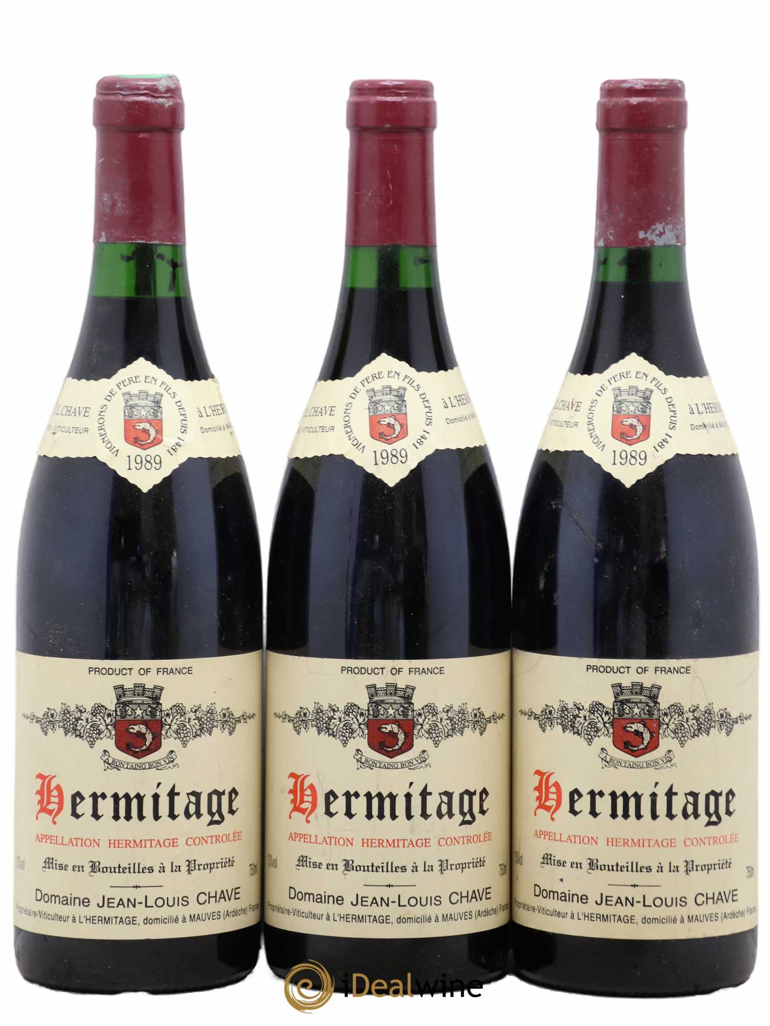 Hermitage Jean-Louis Chave 1989 - Lot de 3 bouteilles - 0