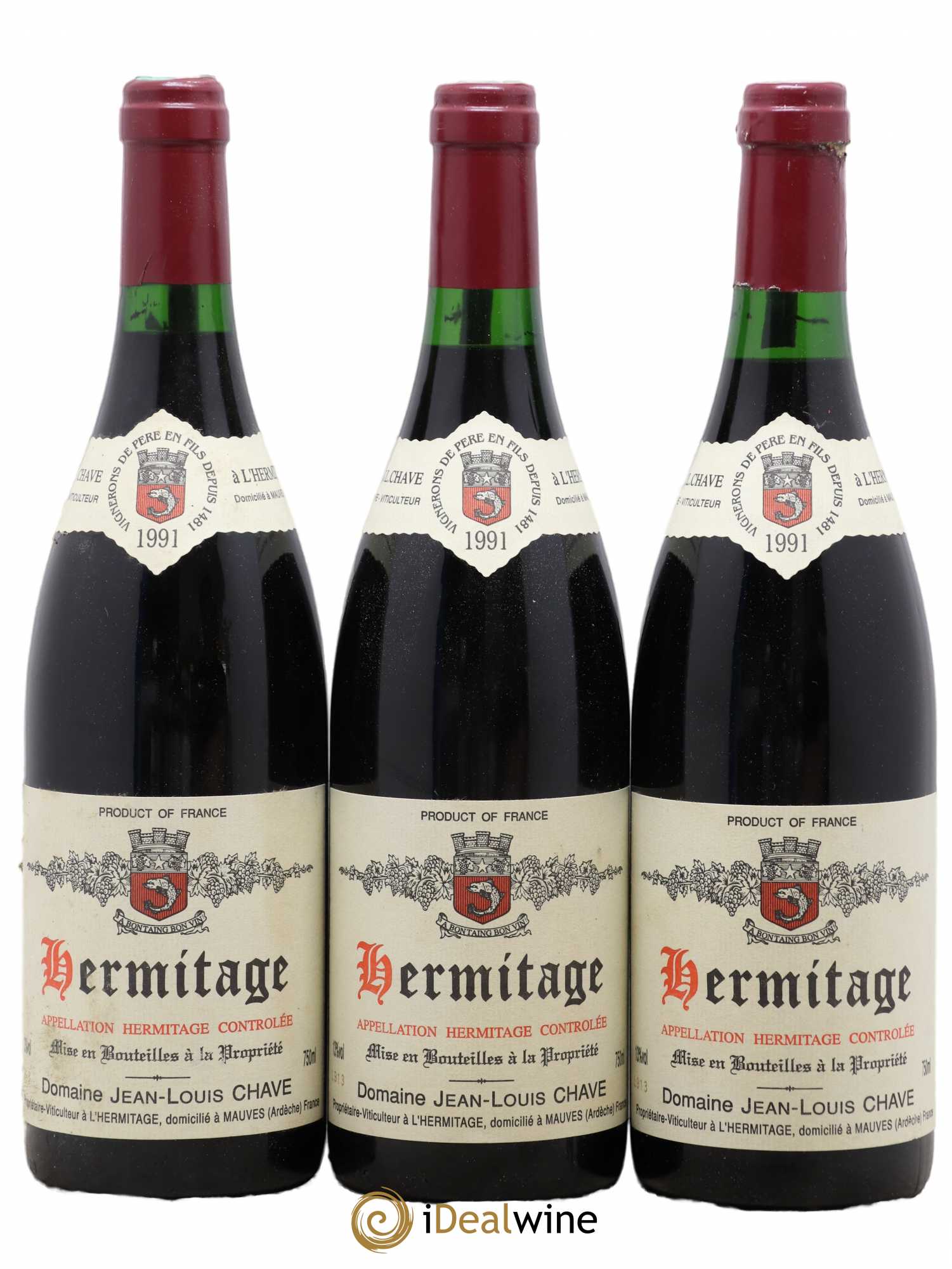 Hermitage Jean-Louis Chave 1991 - Lot de 3 bouteilles - 0