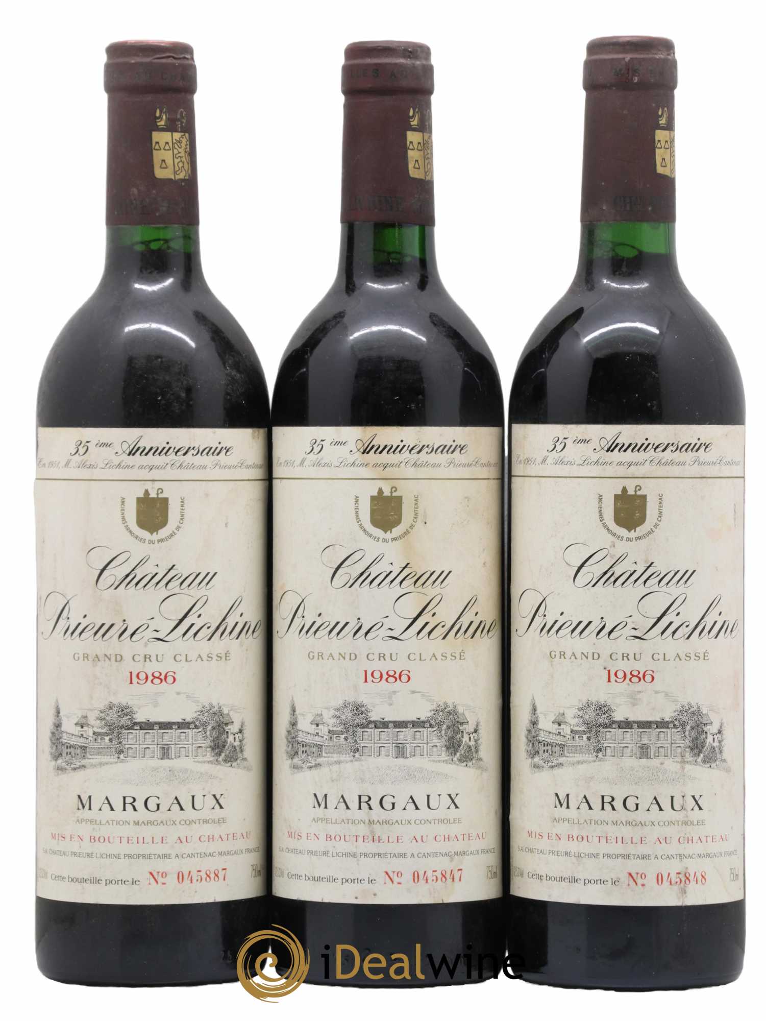 Château Prieuré Lichine 4ème Grand Cru Classé 1986 - Lot de 3 bouteilles - 0