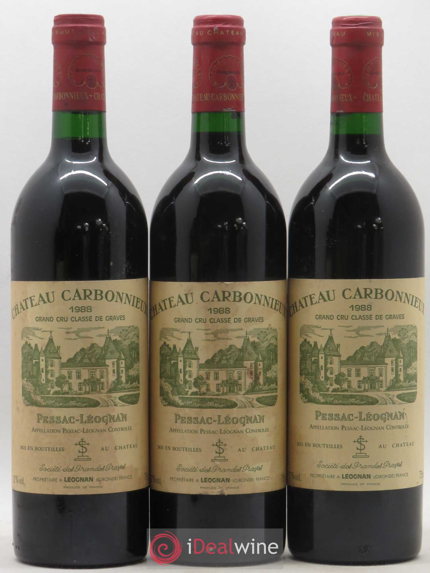 Château Carbonnieux Cru Classé de Graves 1988 - Lot de 3 bouteilles - 0