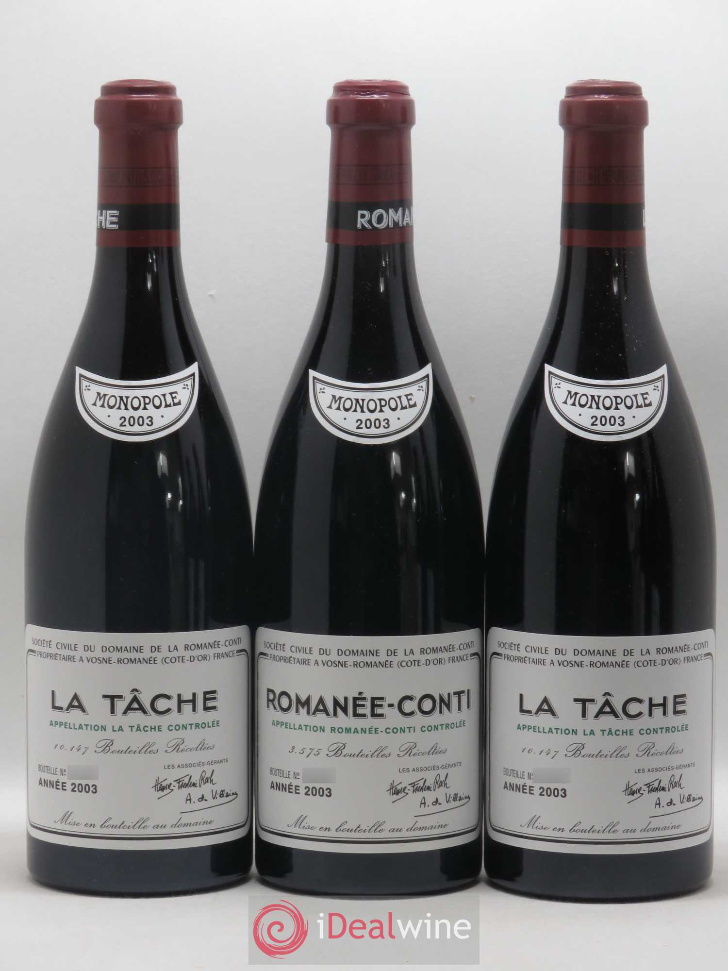 Caisse Domaine de la Romanée Conti Domaine de la Romanée-Conti 2 Tâche, 2 Richebourg, 2 Romanée Saint Vivant, 1 Grand Echezeaux,2 Echezeaux, 1 Romanée-Conti 2003 - Posten von 10 Flaschen - 1