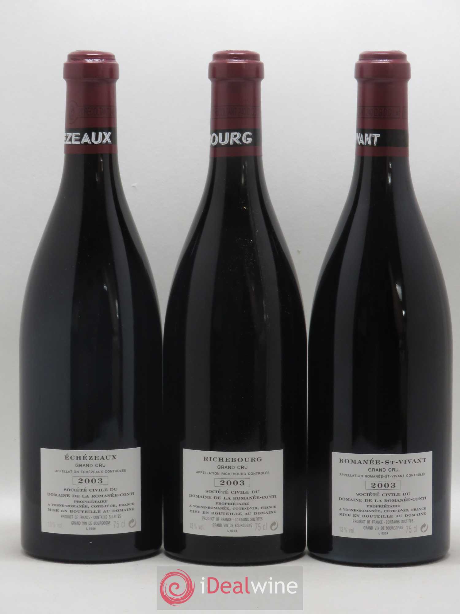 Caisse Domaine de la Romanée Conti Domaine de la Romanée-Conti 2 Tâche, 2 Richebourg, 2 Romanée Saint Vivant, 1 Grand Echezeaux,2 Echezeaux, 1 Romanée-Conti 2003 - Posten von 10 Flaschen - 6