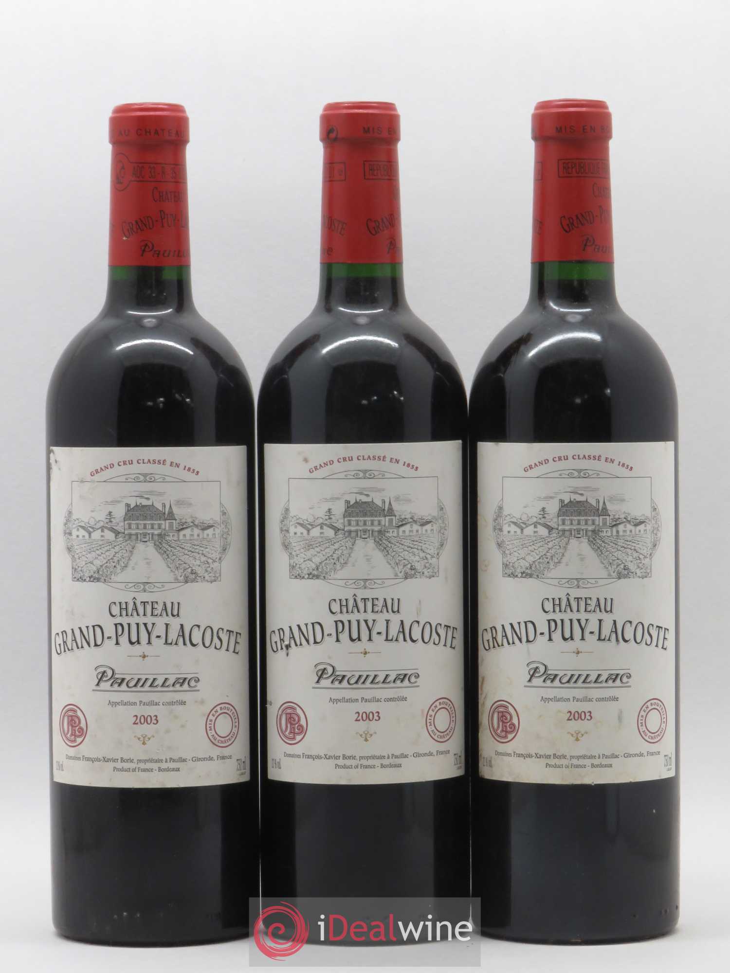 Château Grand Puy Lacoste 5ème Grand Cru Classé 2003 - Lot de 3 bouteilles - 0