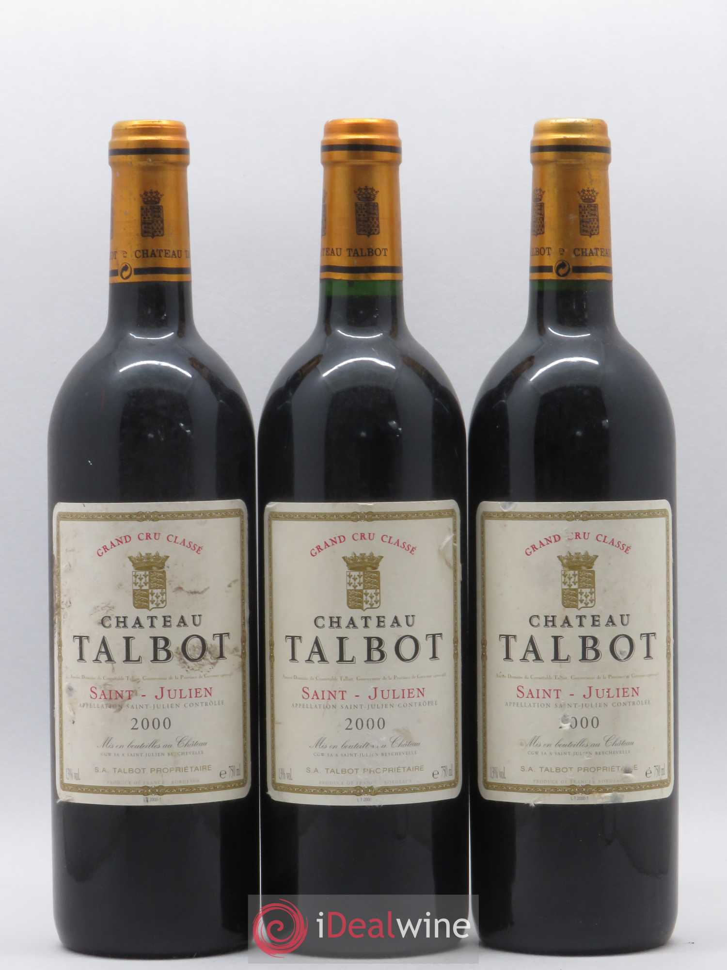 Château Talbot 4ème Grand Cru Classé 2000 - Lot de 3 bouteilles - 0