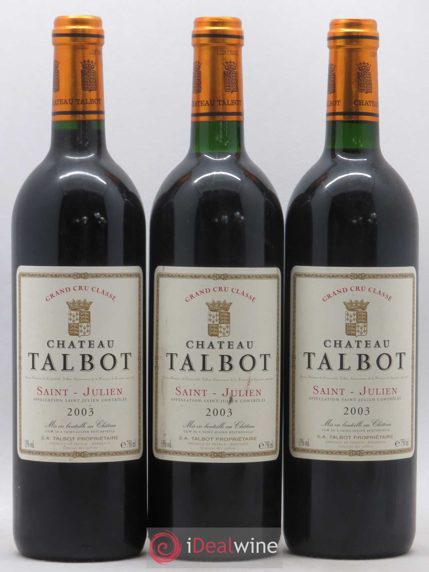 Château Talbot 4ème Grand Cru Classé 2003 - Lot de 3 bouteilles - 0